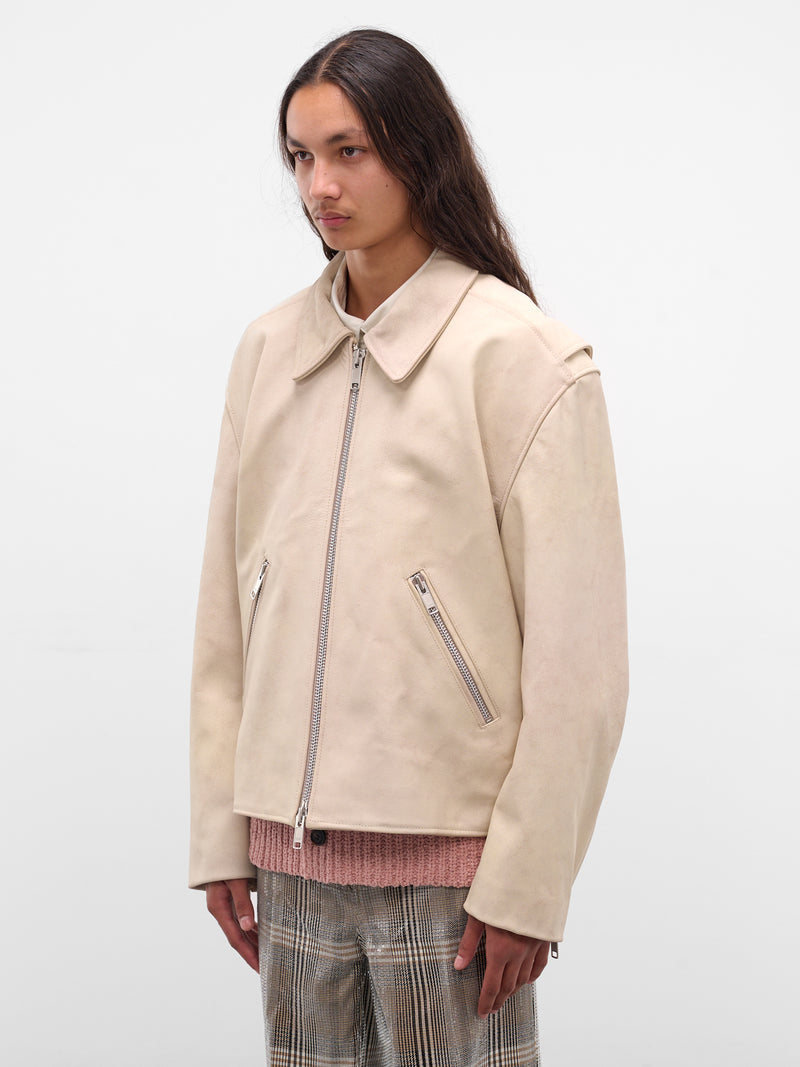 Beni White Cropped Leather Jacket (BENI-M25W2005-CRACKED-WHITE)