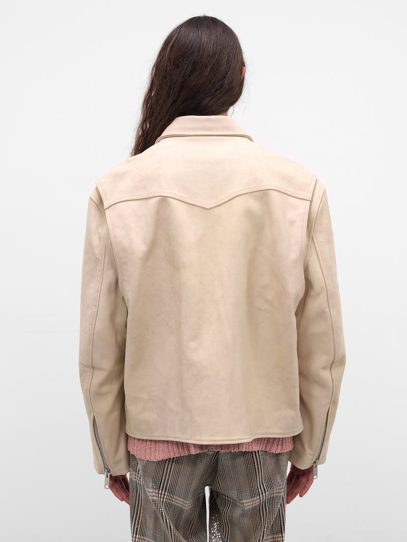 Beni White Cropped Leather Jacket (BENI-M25W2005-CRACKED-WHITE)