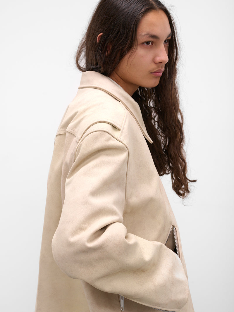 Beni White Cropped Leather Jacket (BENI-M25W2005-CRACKED-WHITE)