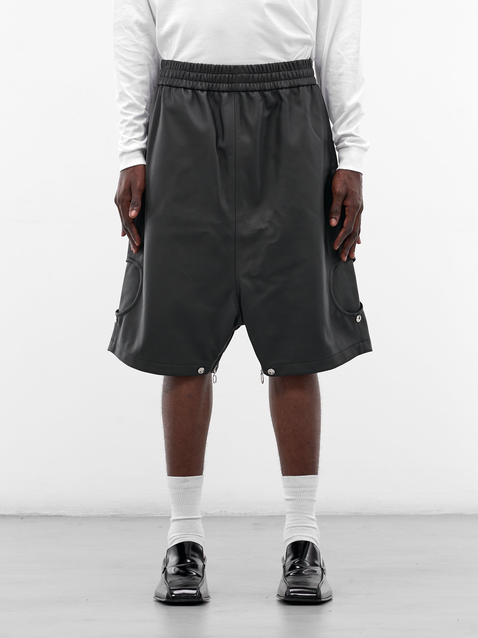 Black Lamb Leather Bermuda Shorts (BERMUDA-PANTS-BLACK)