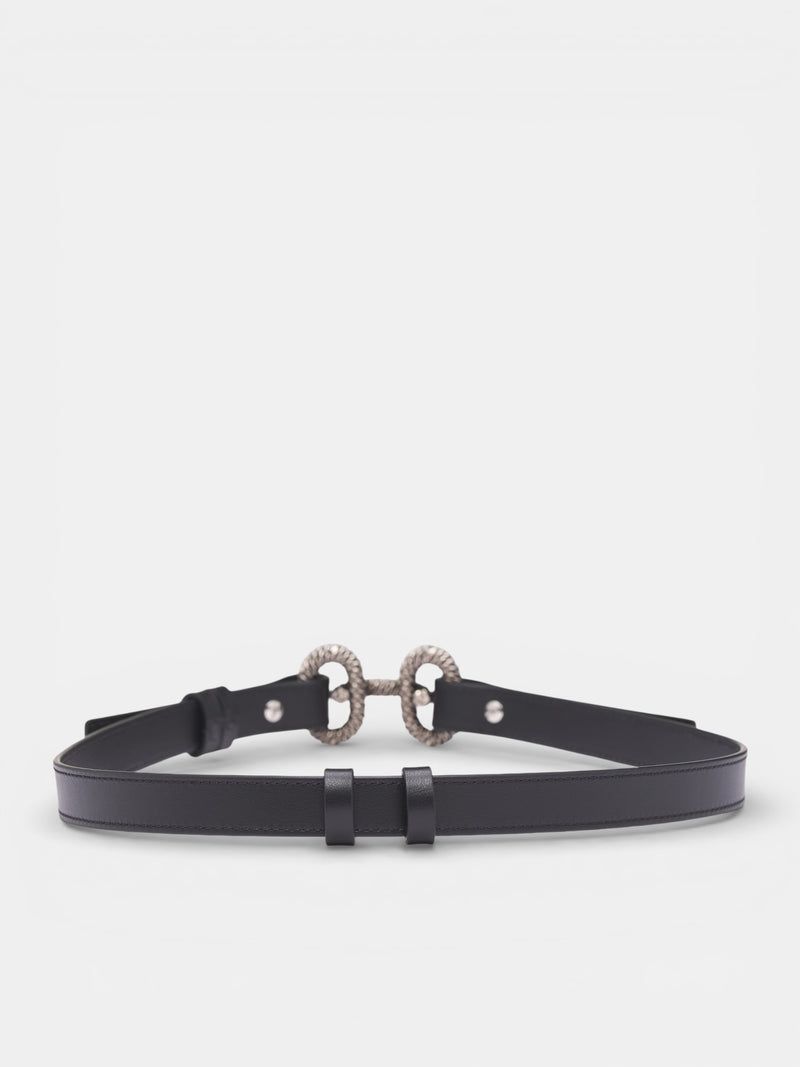Braid Engraved Chainlink Leather Belt (BEW0464-NERO)