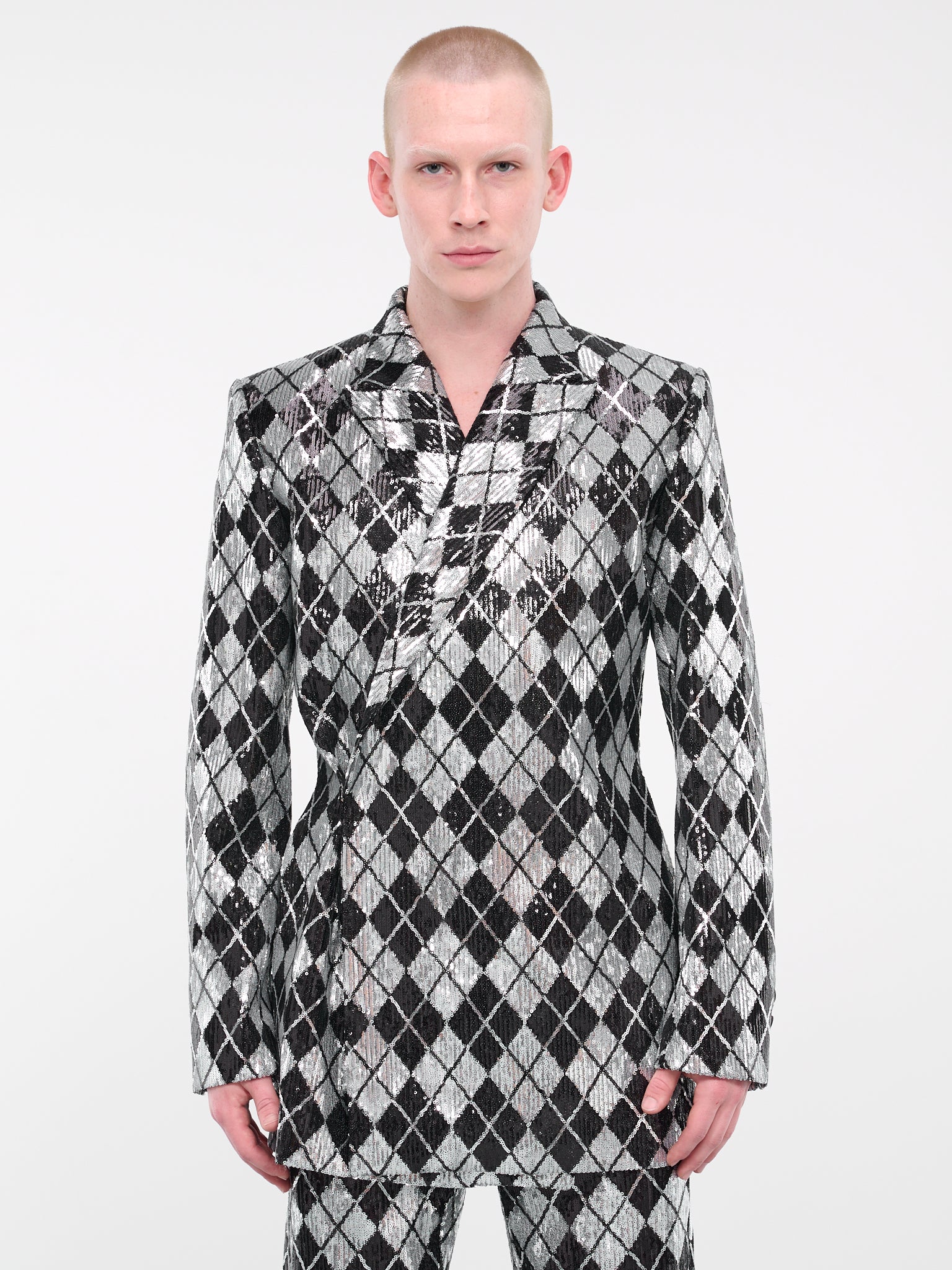 Sequin Plaid Blazer (BL-003-D-BLACK-SILVER)