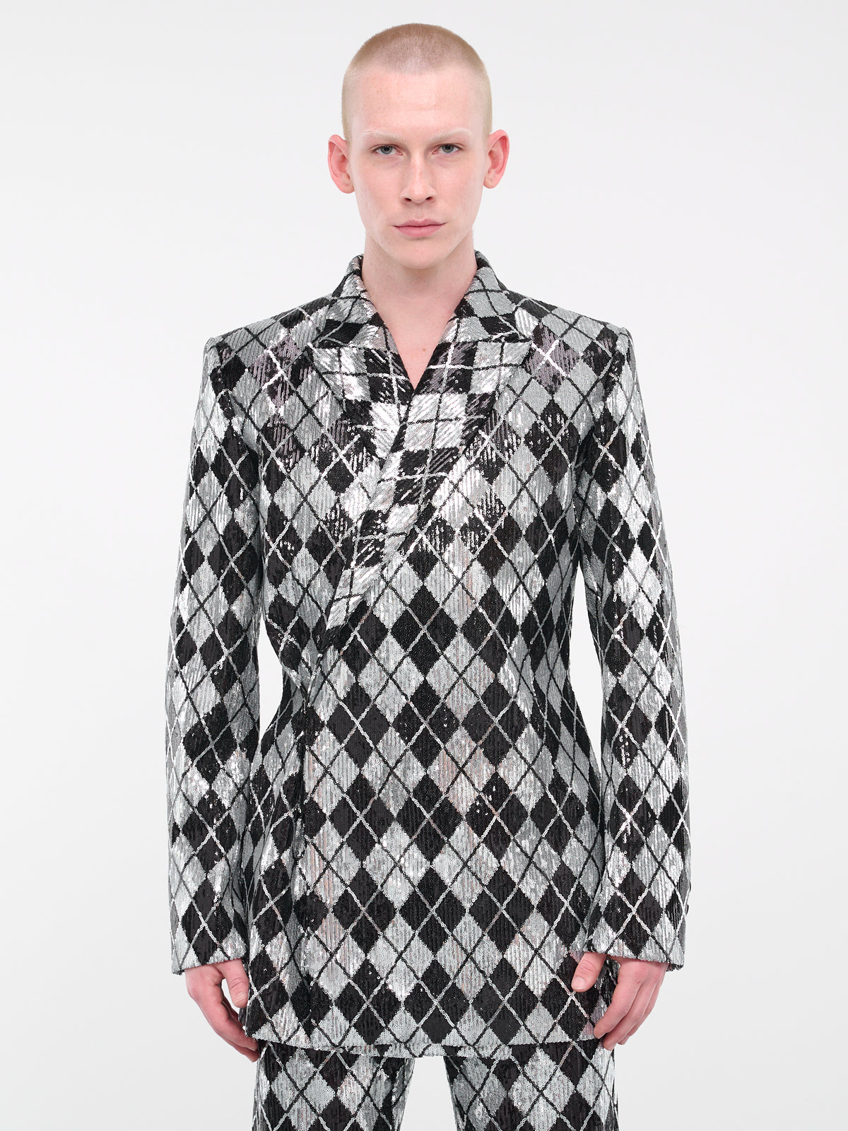 Sequin Plaid Blazer (BL-003-D-BLACK-SILVER)