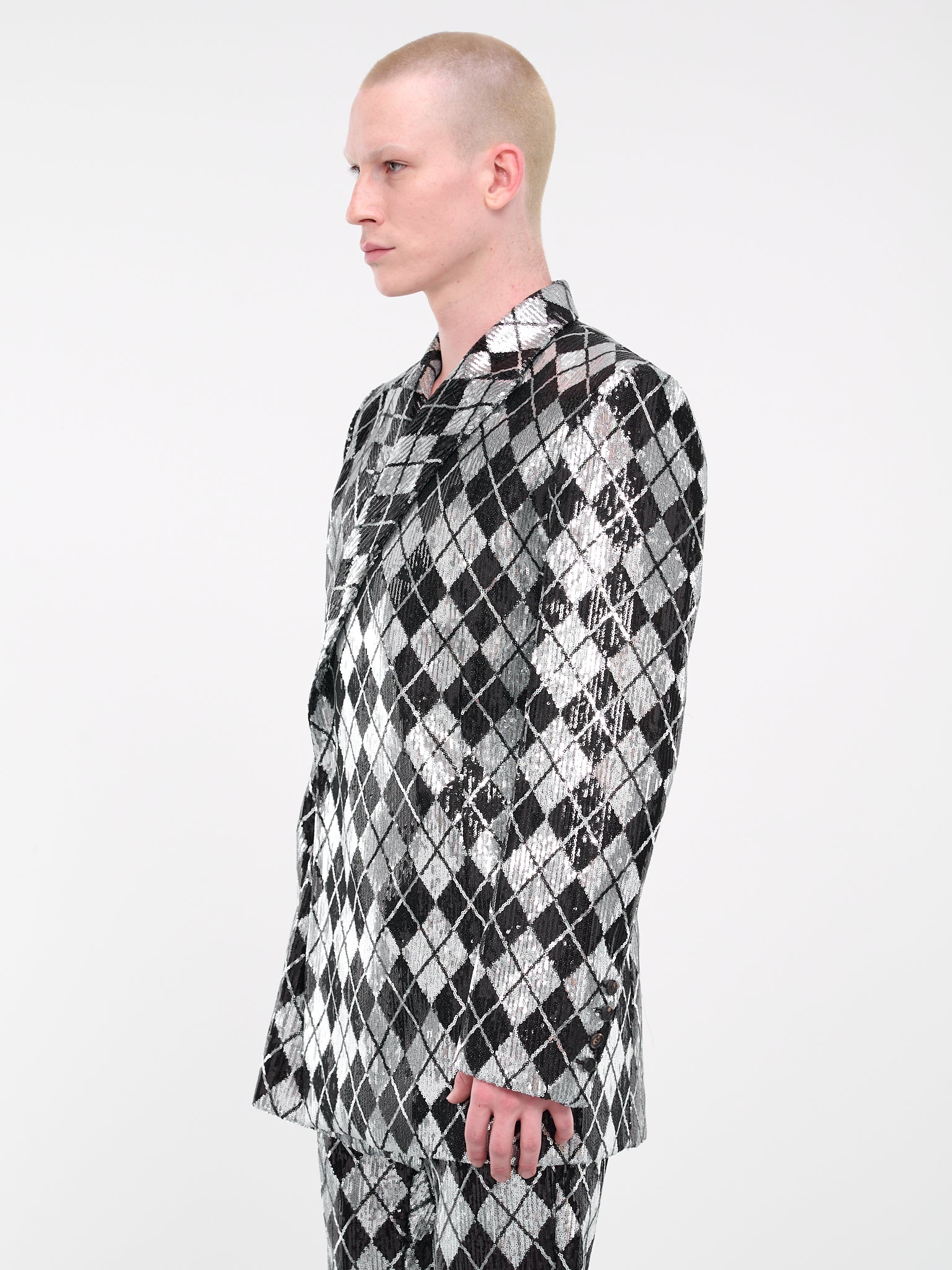 Sequin Plaid Blazer (BL-003-D-BLACK-SILVER)