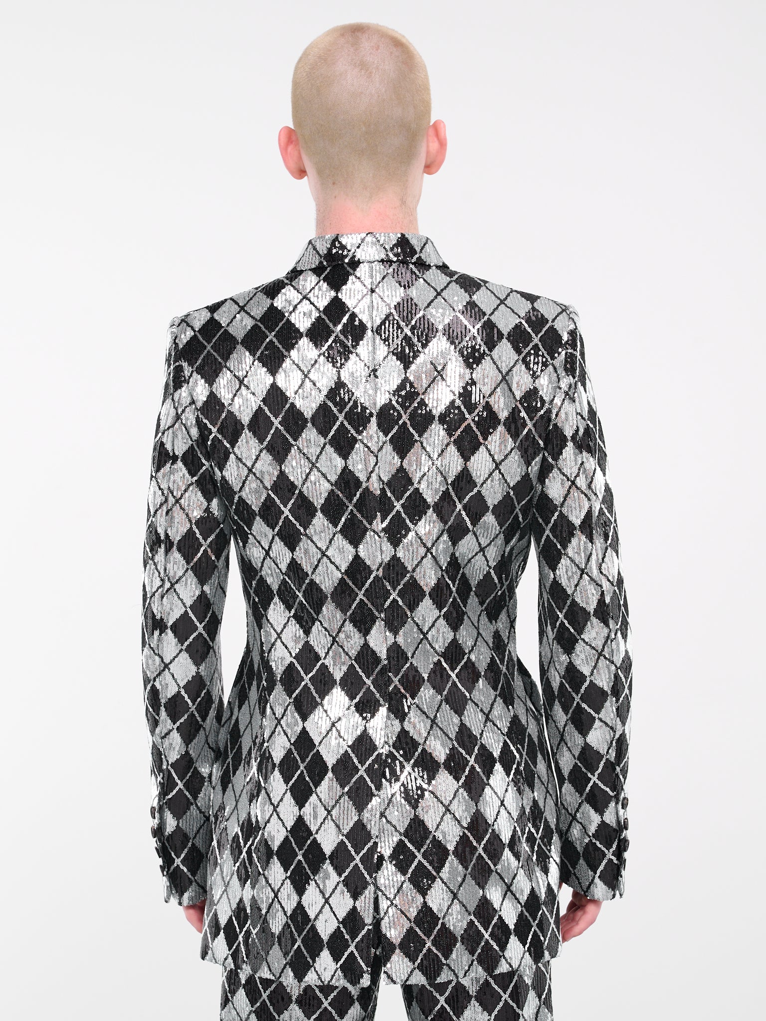Sequin Plaid Blazer (BL-003-D-BLACK-SILVER)