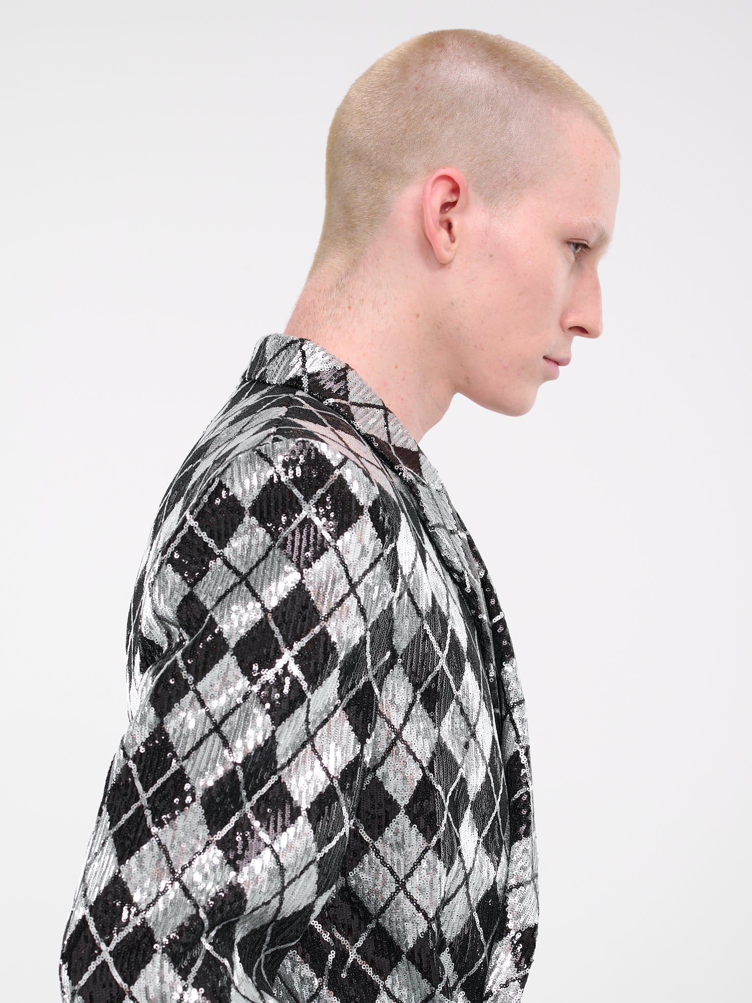 Sequin Plaid Blazer (BL-003-D-BLACK-SILVER)