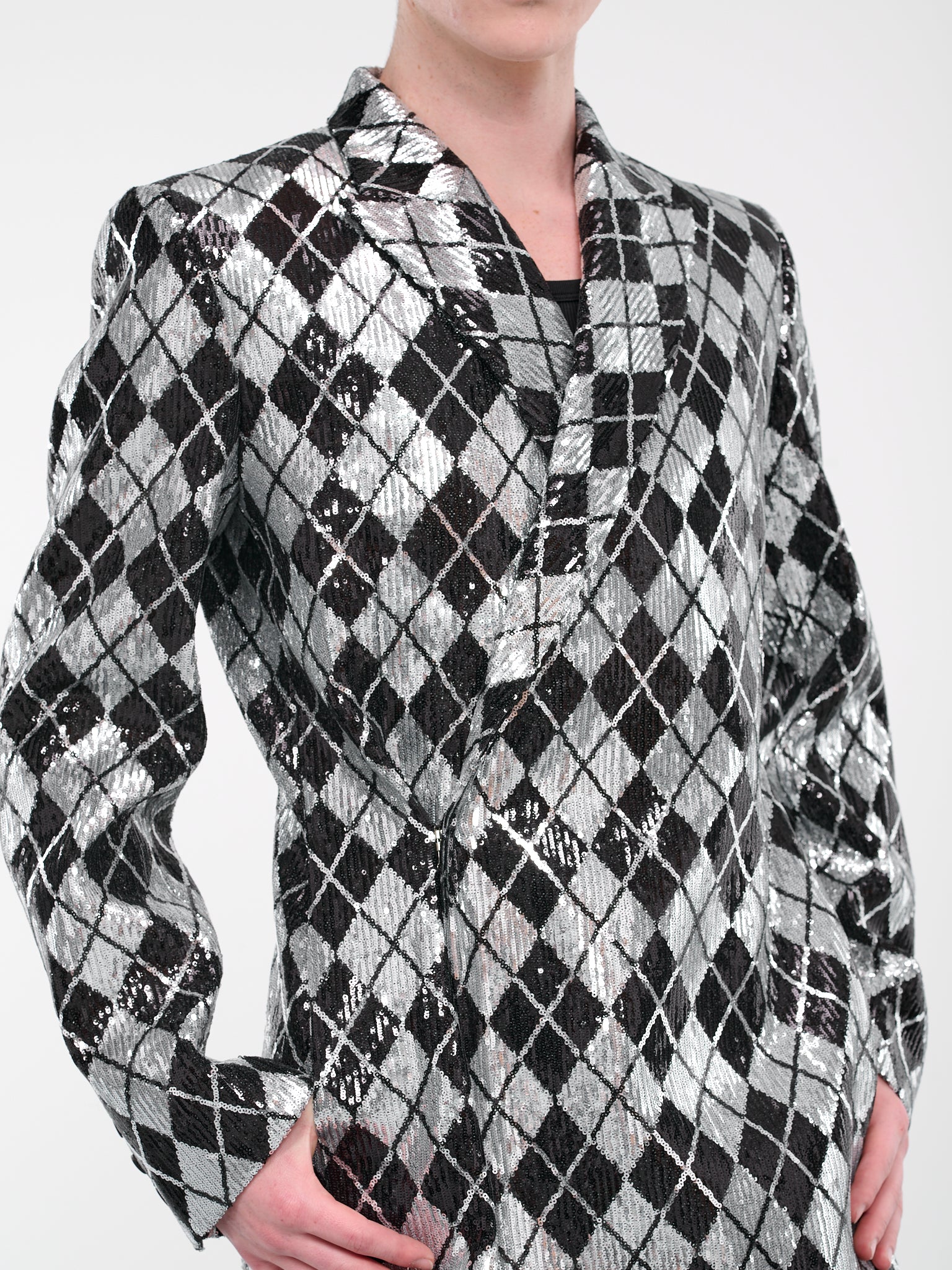 Sequin Plaid Blazer (BL-003-D-BLACK-SILVER)