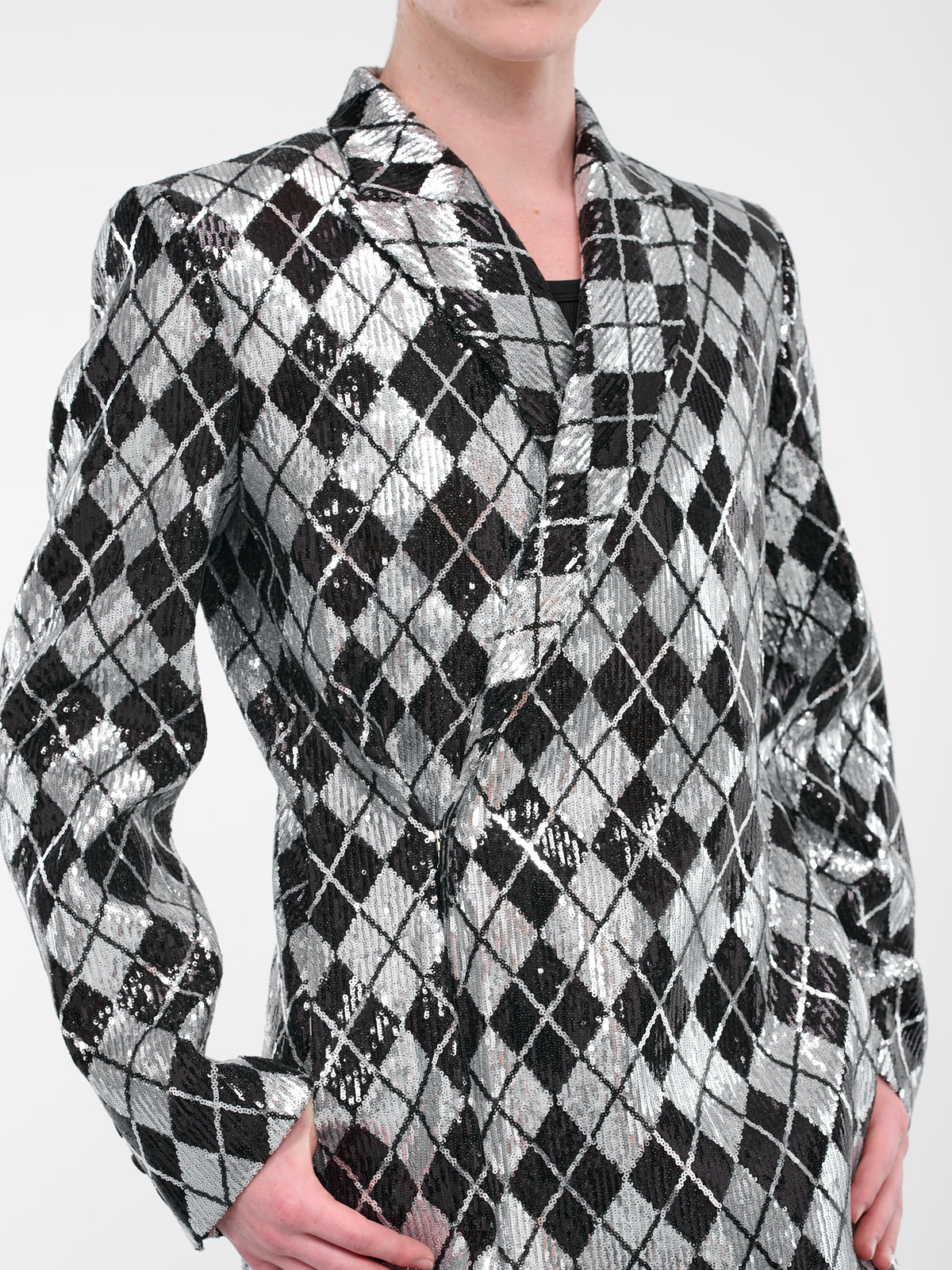 Sequin Plaid Blazer (BL-003-D-BLACK-SILVER)