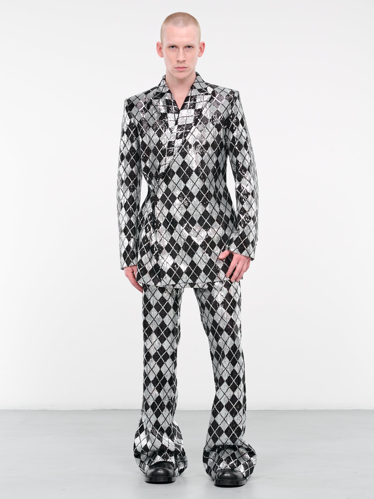Sequin Plaid Blazer (BL-003-D-BLACK-SILVER)