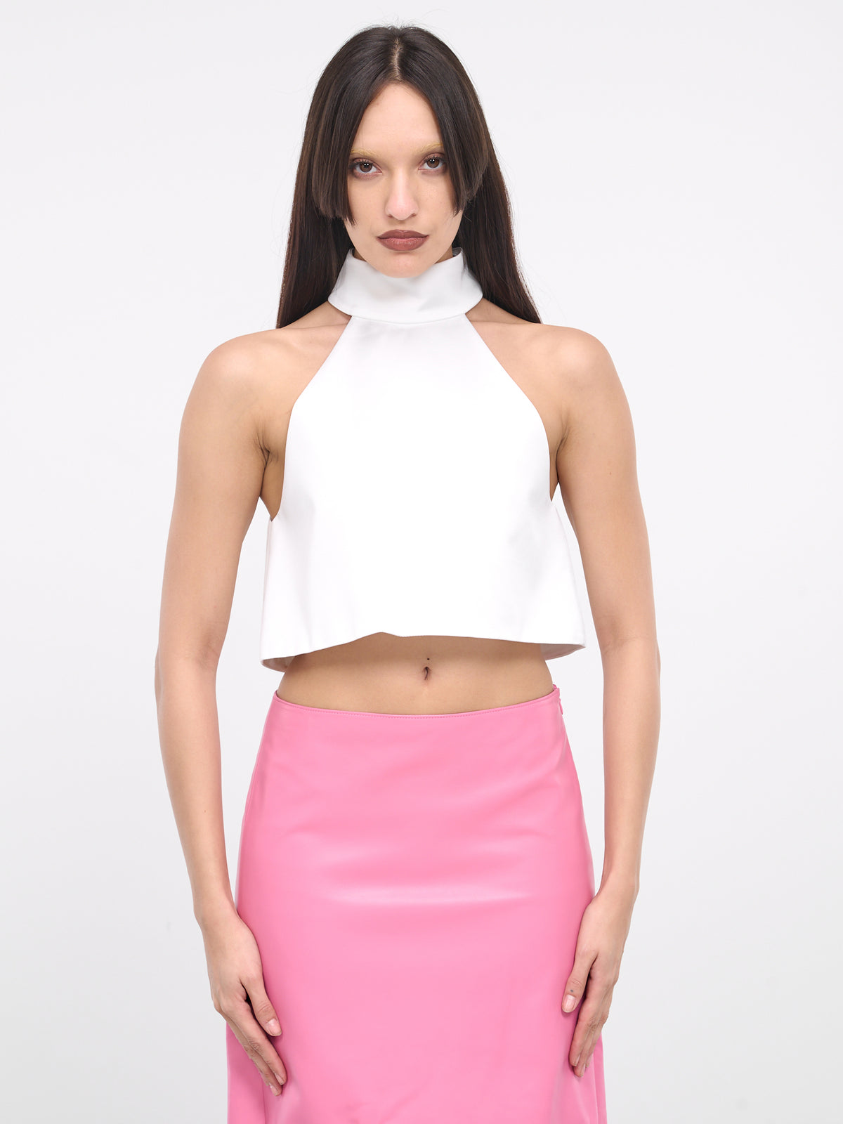 Halterneck Crop Blouse (BL0-24-175-W-WHITE)