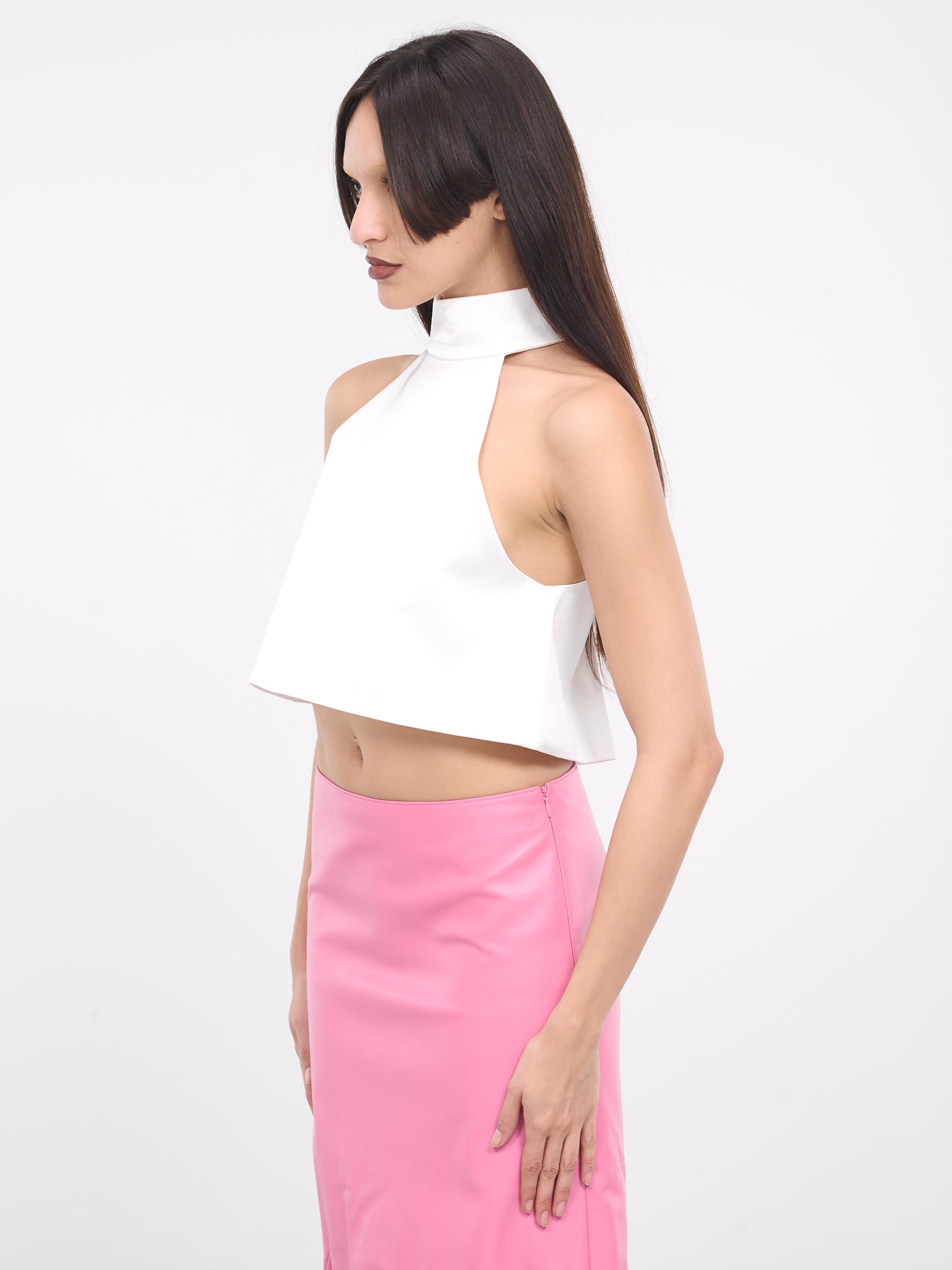 Halterneck Crop Blouse (BL0-24-175-W-WHITE)