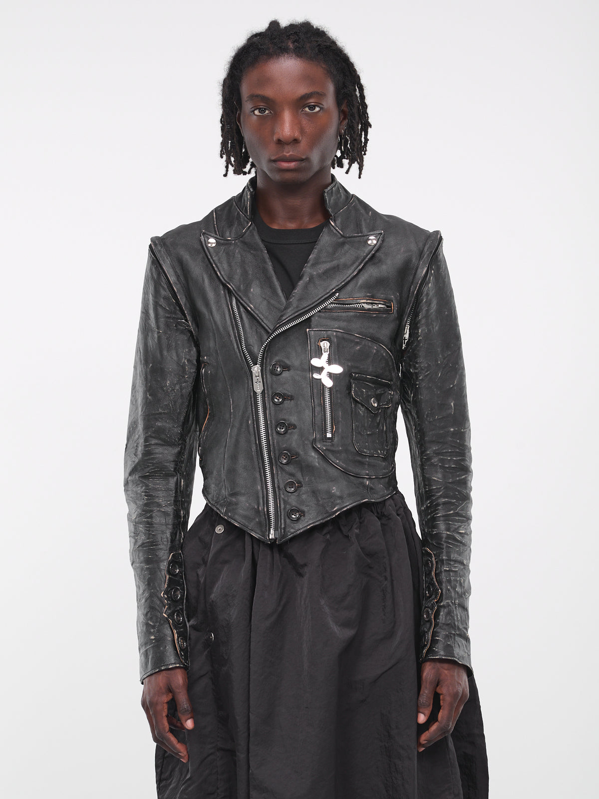 Distressed Leather Biker Jacket (BL0223-FADED-BLACK)