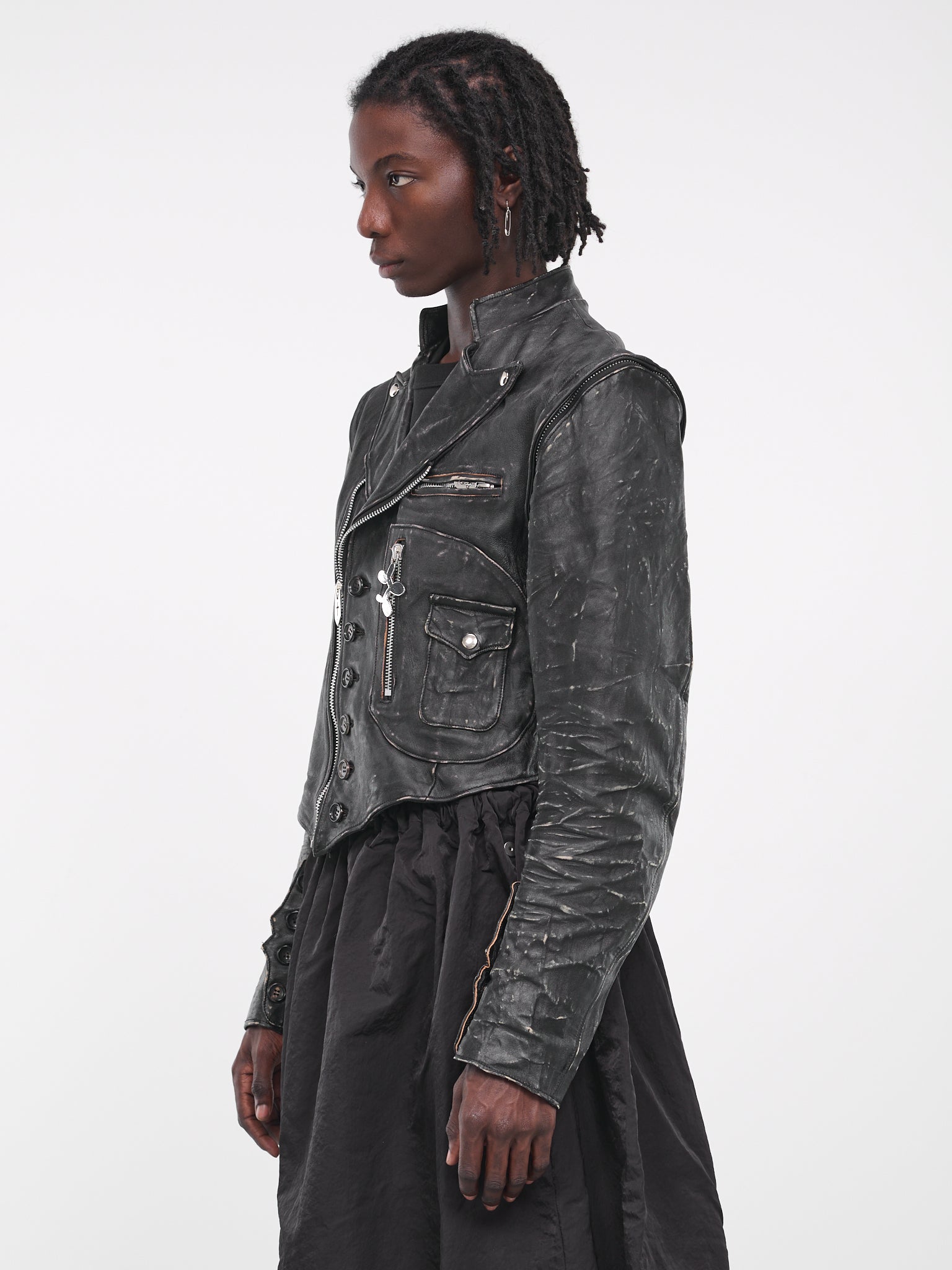 Distressed Leather Biker Jacket (BL0223-FADED-BLACK)
