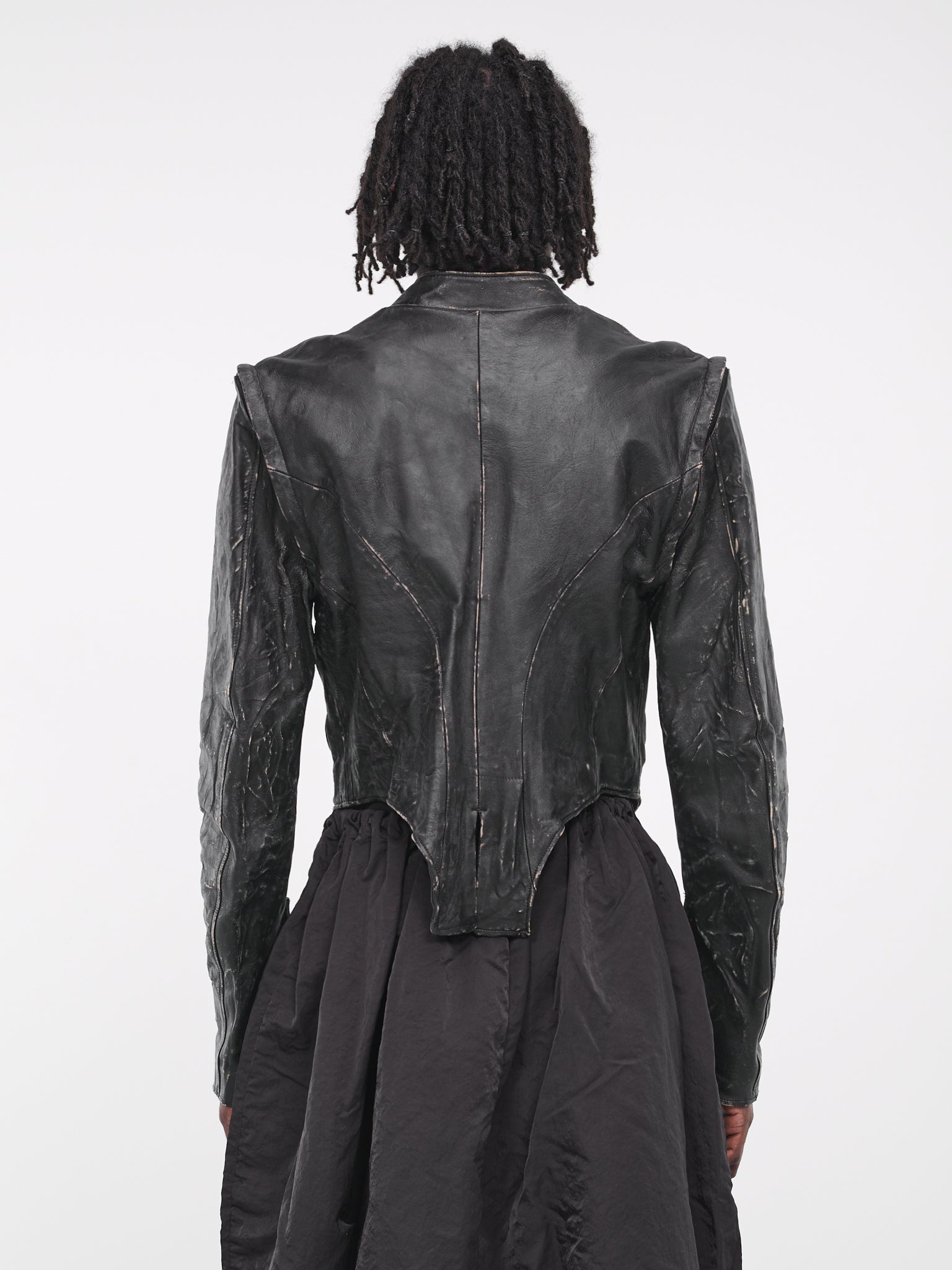 Distressed Leather Biker Jacket (BL0223-FADED-BLACK)