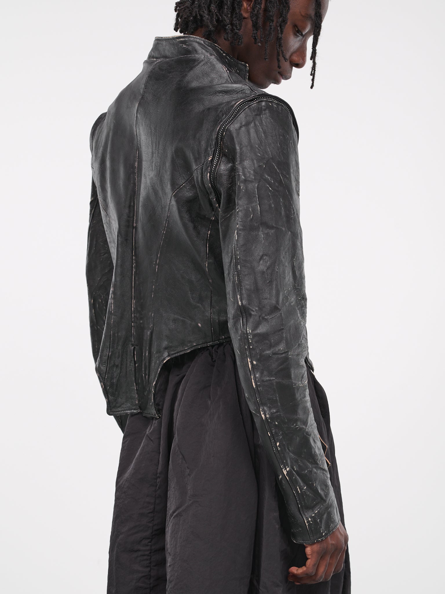 Distressed Leather Biker Jacket (BL0223-FADED-BLACK)