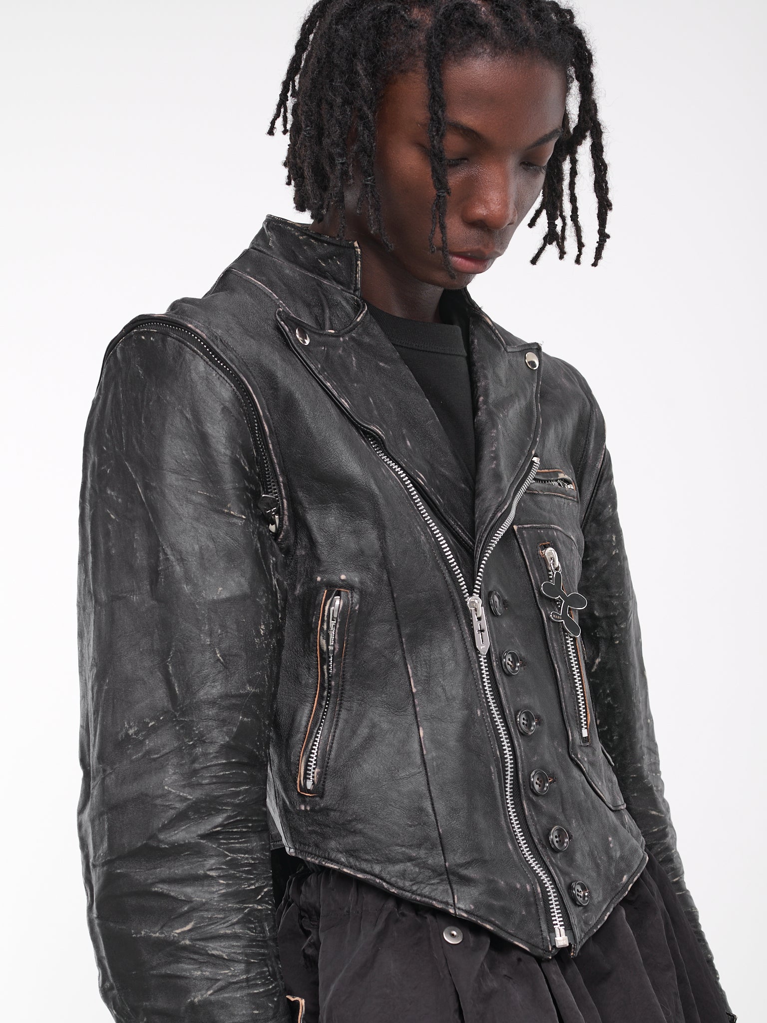 Distressed Leather Biker Jacket (BL0223-FADED-BLACK)