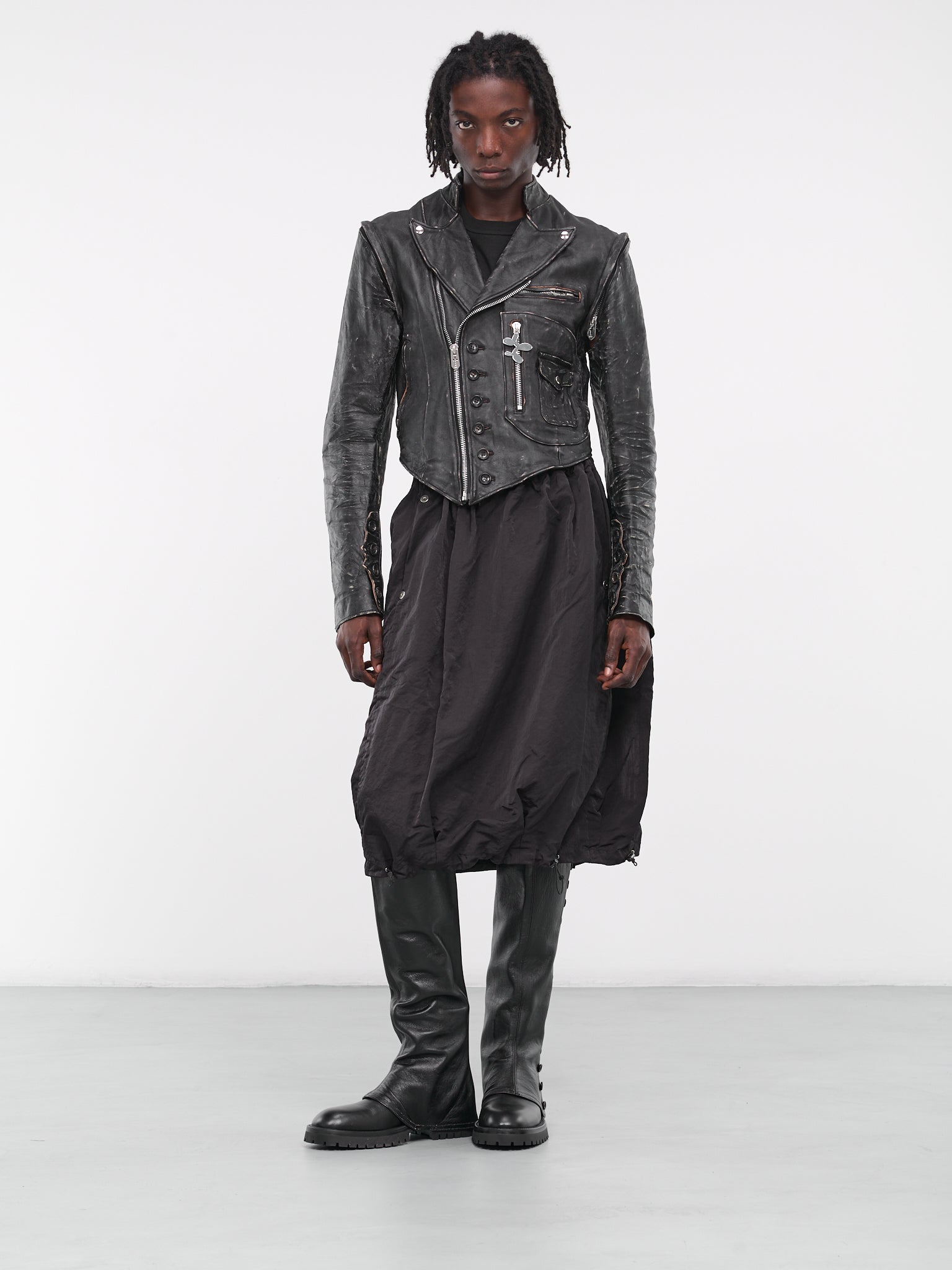 Distressed Leather Biker Jacket (BL0223-FADED-BLACK)