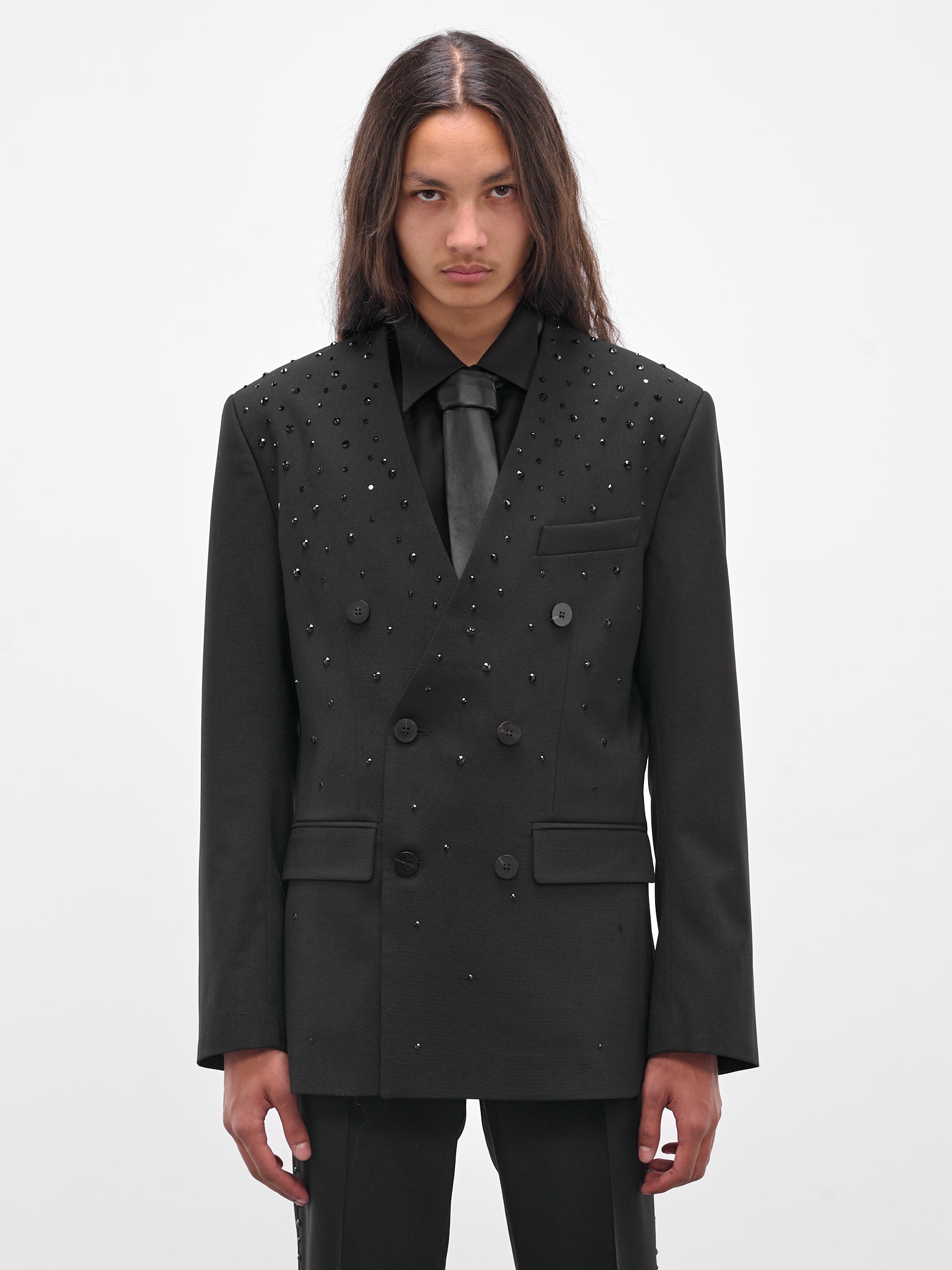 Swarovski Embellished Double-Breasted Blazer (BL38RP-AM42-BLACK-W-SWAROVSKI)