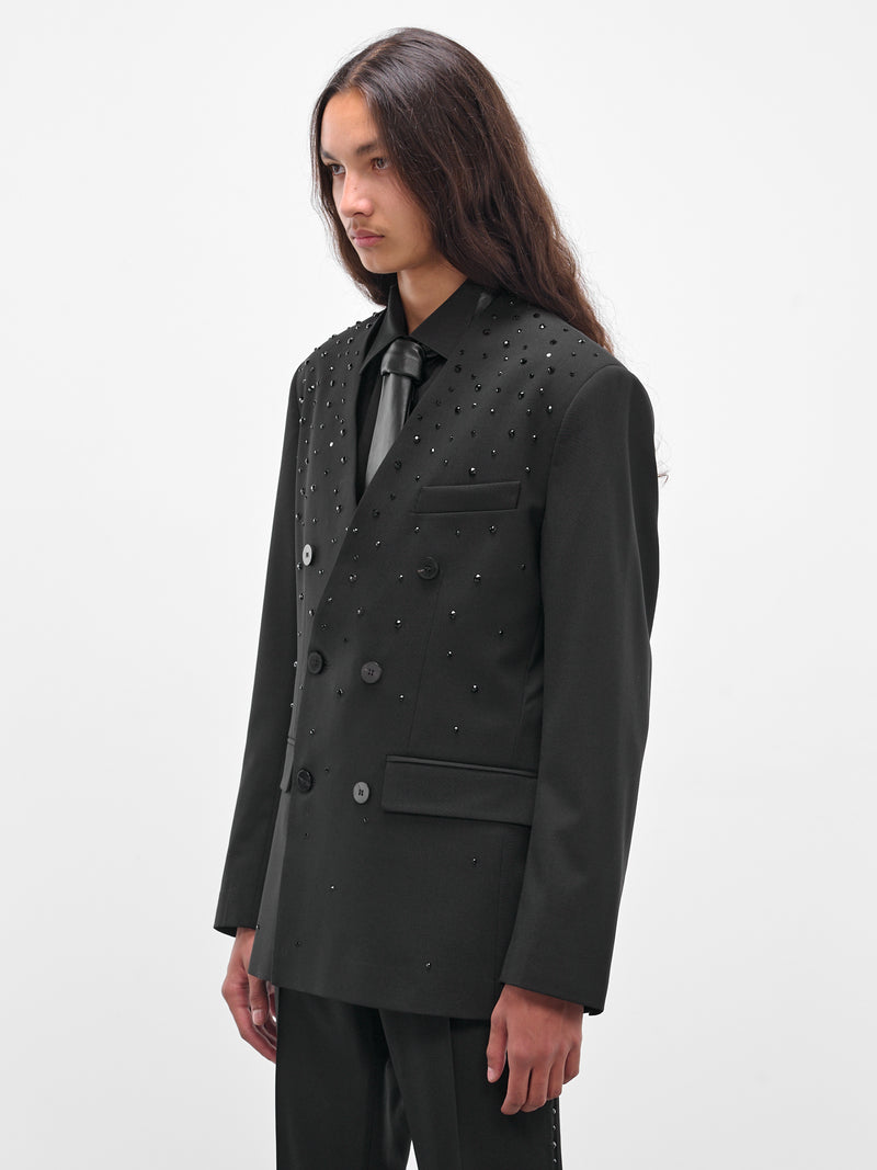 Swarovski Embellished Double-Breasted Blazer (BL38RP-AM42-BLACK-W-SWAROVSKI)