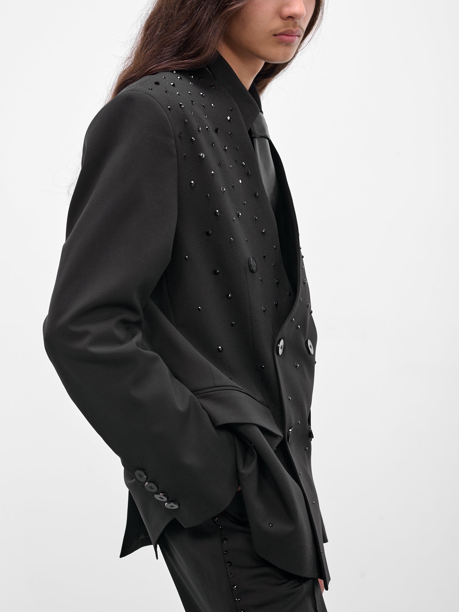 Swarovski Embellished Double-Breasted Blazer (BL38RP-AM42-BLACK-W-SWAROVSKI)