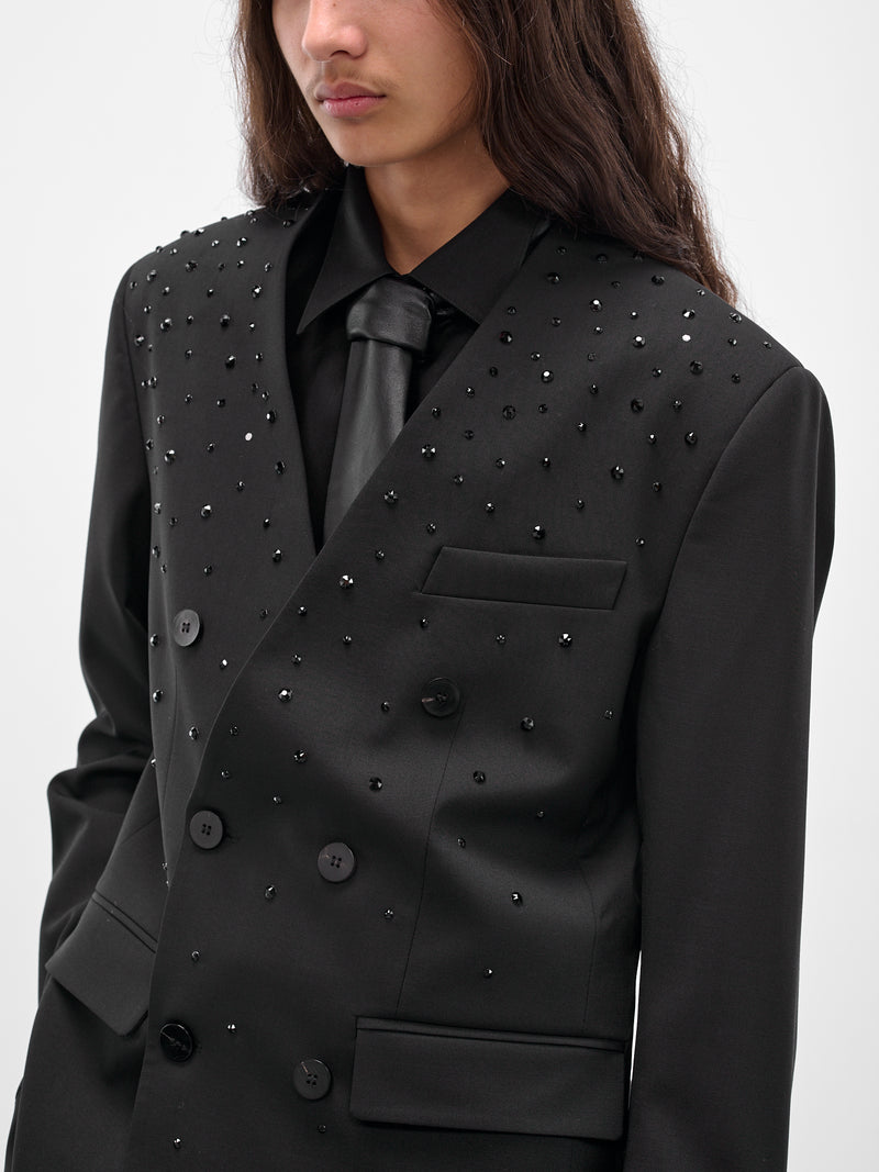 Swarovski Embellished Double-Breasted Blazer (BL38RP-AM42-BLACK-W-SWAROVSKI)