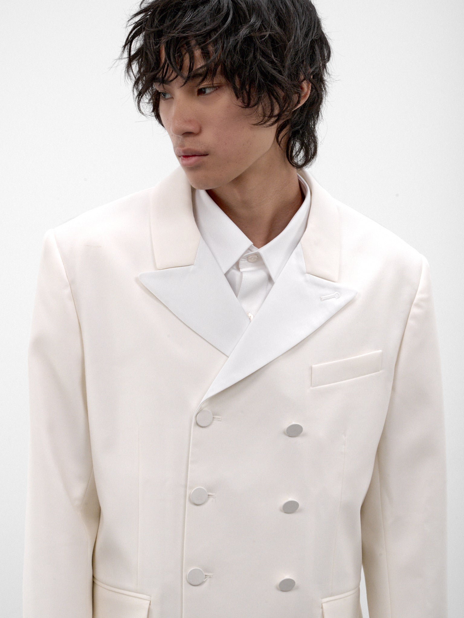 White Wool Double-Breasted Blazer (BL51-WHITE)