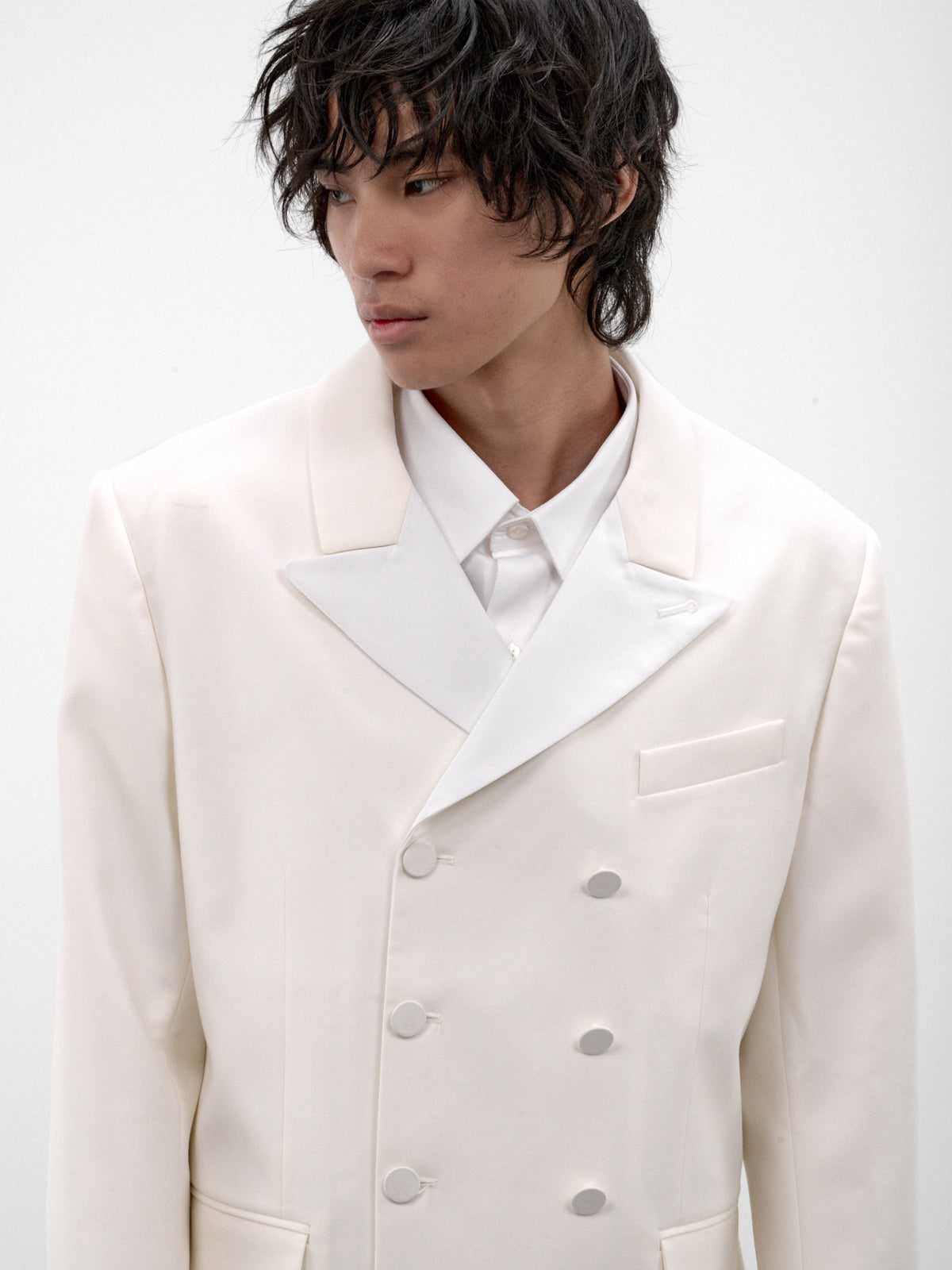 White Wool Double-Breasted Blazer (BL51-WHITE)