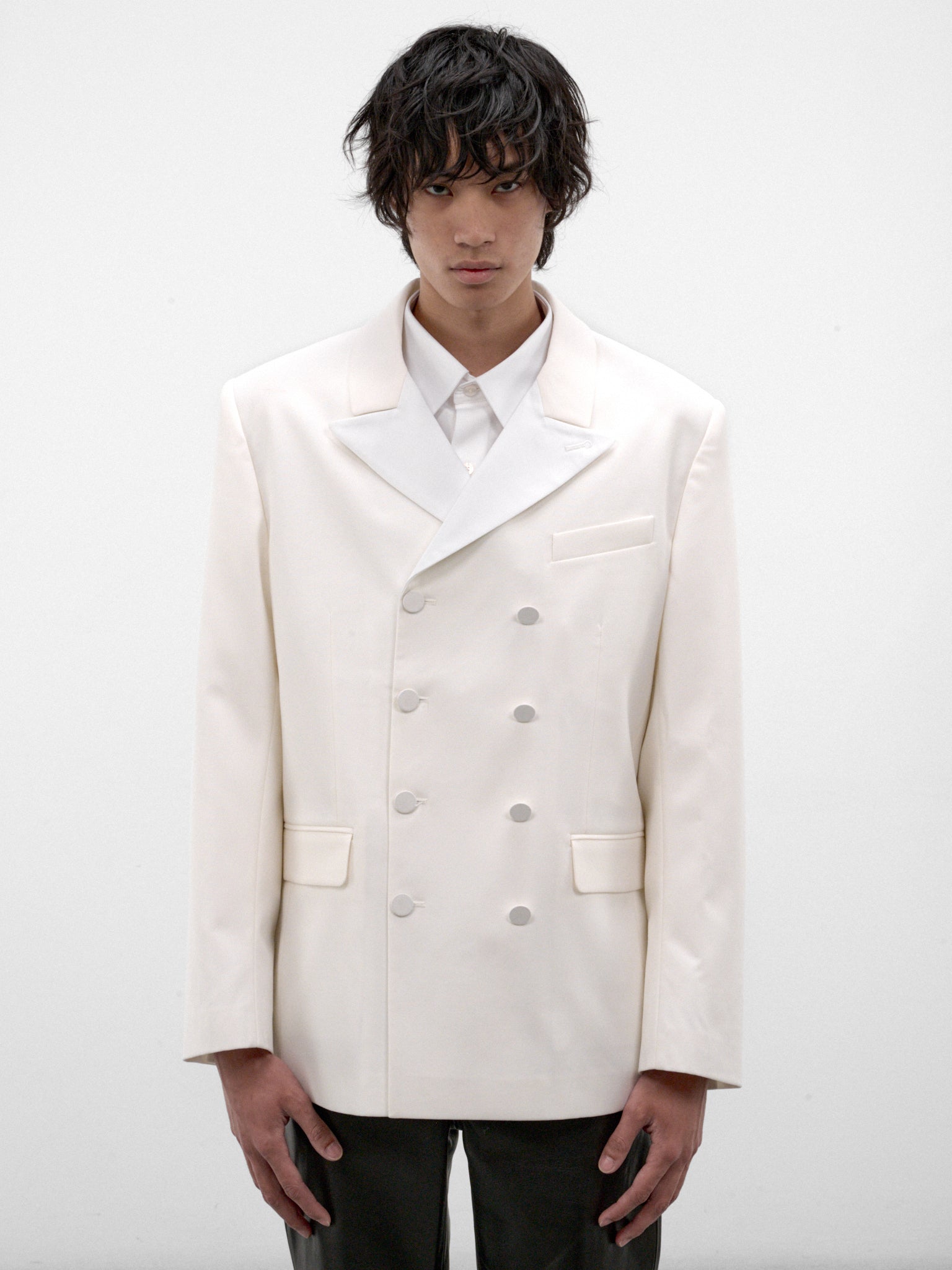 White Wool Double-Breasted Blazer (BL51-WHITE)