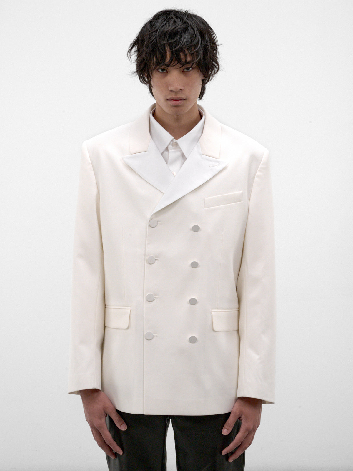White Wool Double-Breasted Blazer (BL51-WHITE)
