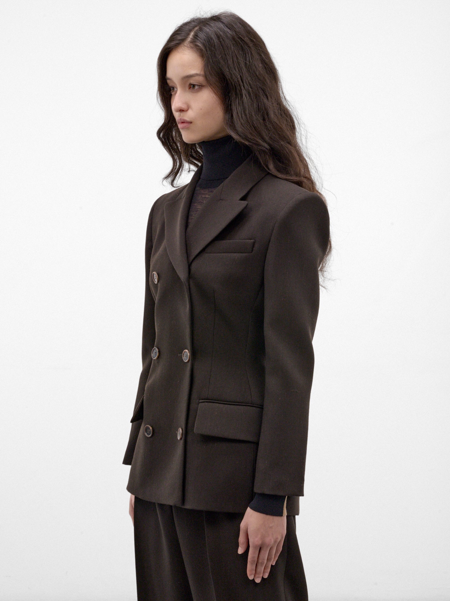Brown Wool Double-Breasted Blazer (BLAZER-01-DARK-BROWN)