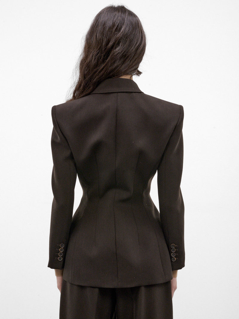 Brown Wool Double-Breasted Blazer (BLAZER-01-DARK-BROWN)