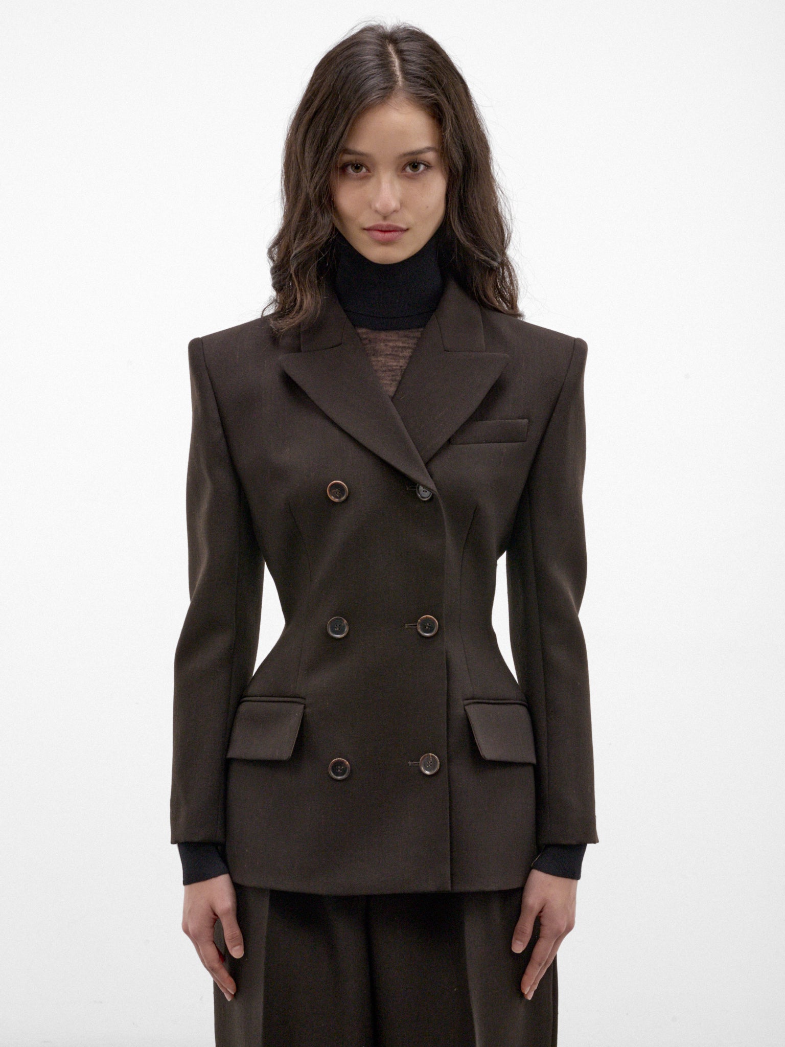 Brown Wool Double-Breasted Blazer (BLAZER-01-DARK-BROWN)