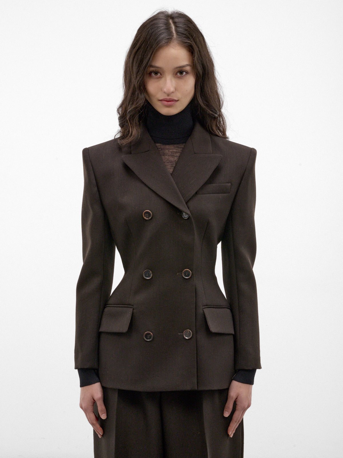 Brown Wool Double-Breasted Blazer (BLAZER-01-DARK-BROWN)