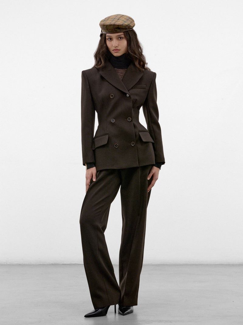 Brown Wool Straight Pleated Trousers (PANTS-02-DARK-BROWN)