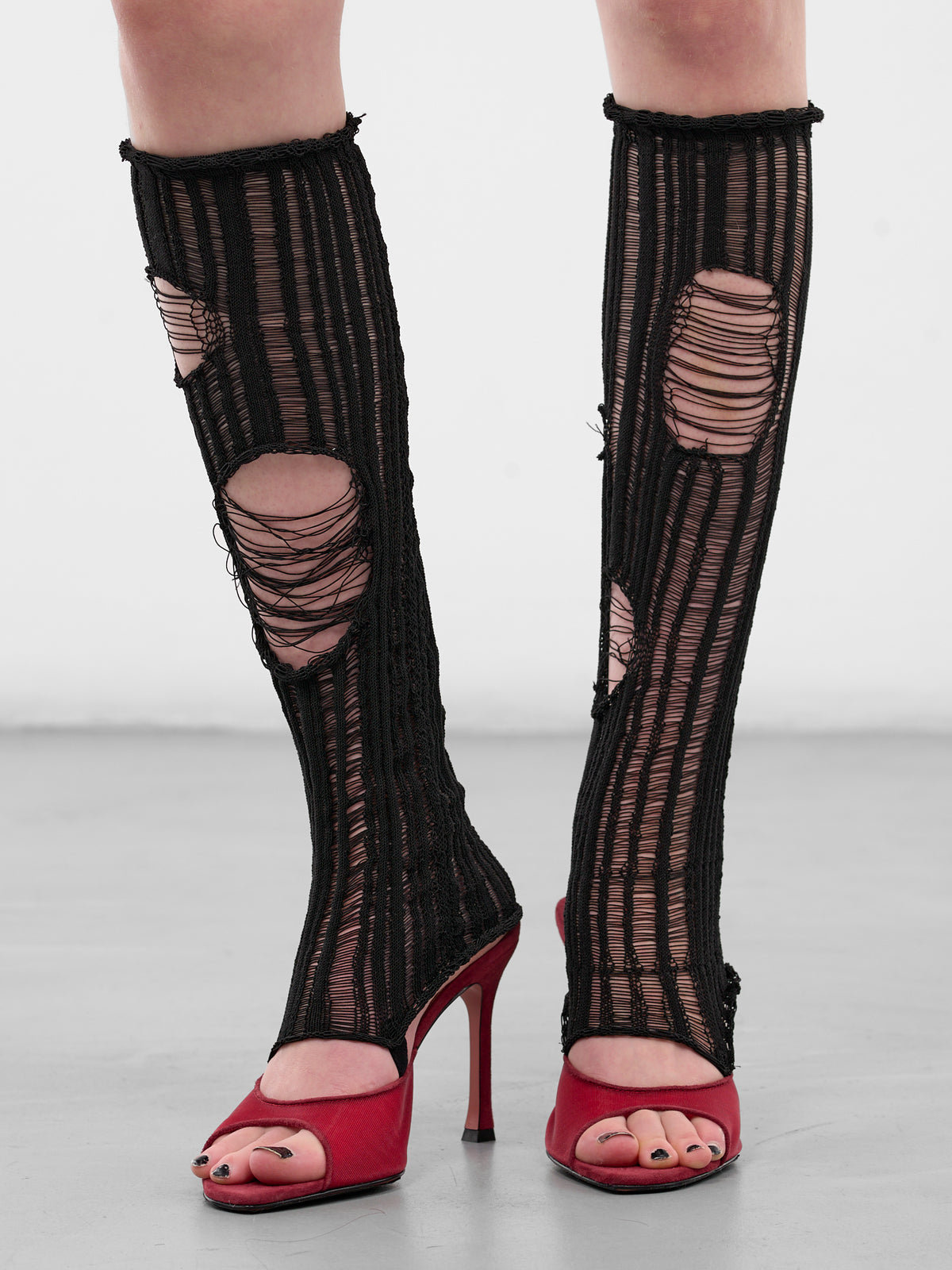 Blood Red Distressed Leg Warmers (BLOOD-RED-BLACK)