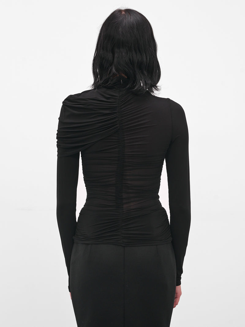 Black Mesh Ruched Cape Blouse (BLOUSE-06-BLACK)