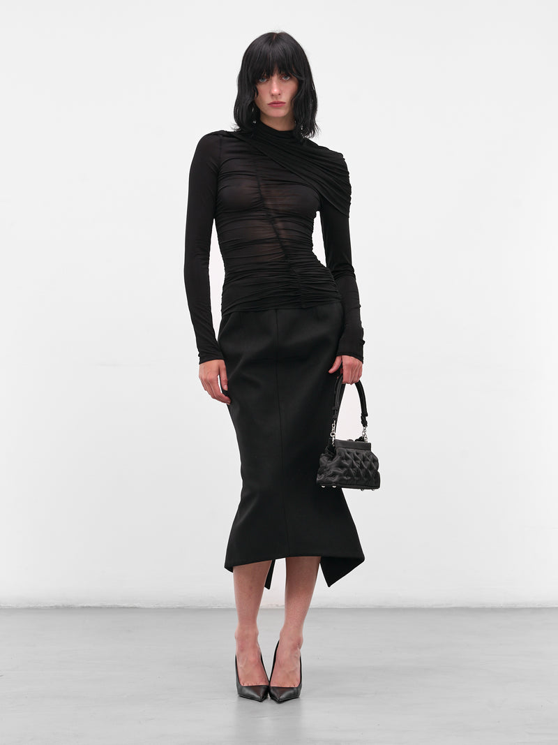 Black Mesh Ruched Cape Blouse (BLOUSE-06-BLACK)