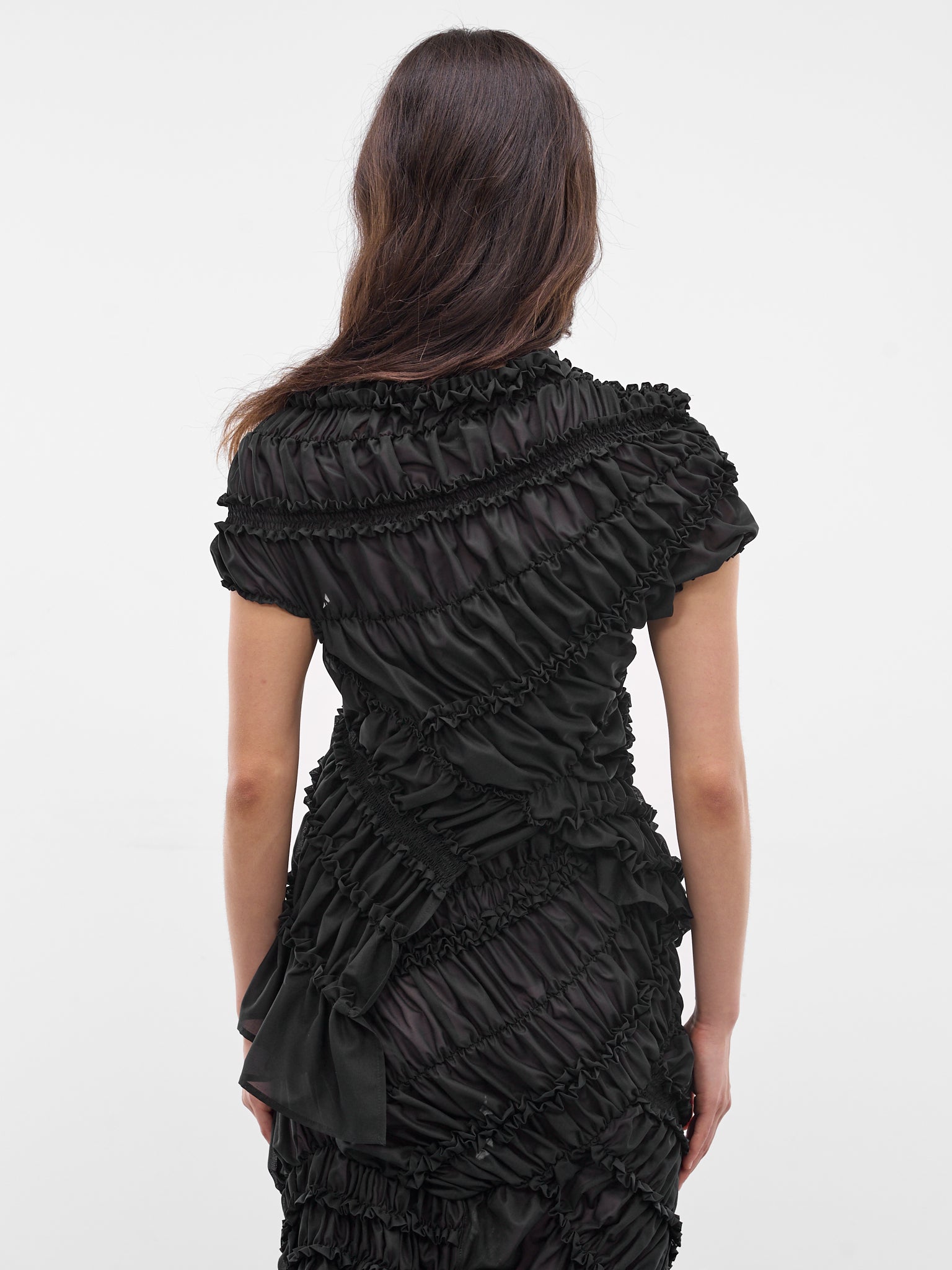 Black Cotton Ruffle Ruching Blouse (BLOUSE01-BLACK)