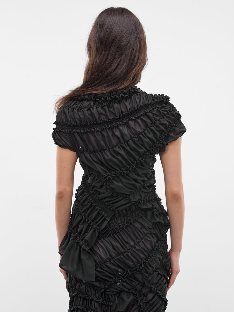 Black Cotton Ruffle Ruching Blouse (BLOUSE01-BLACK)