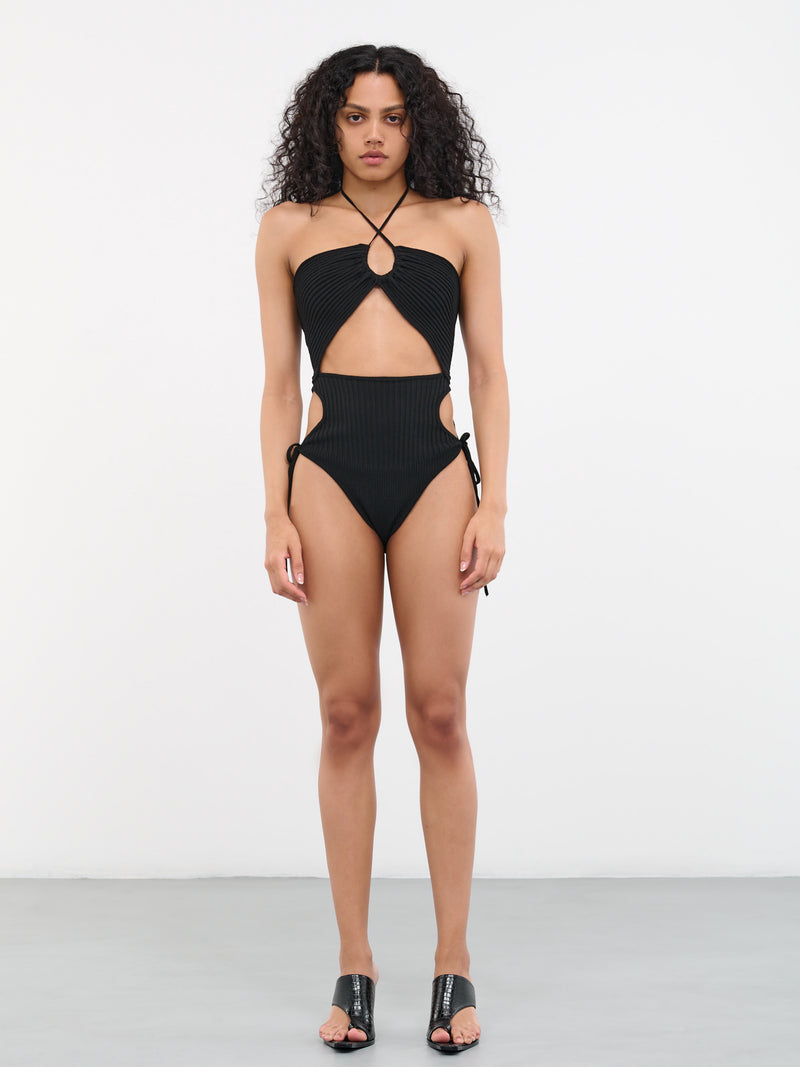 Rib Knit Cut-Out Bodysuit (BO04947268-0473-004-BLACK)