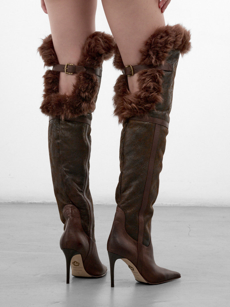 Brown Leather Thigh High Boots (BOW0102-5081-TESTA-DI-MORO)