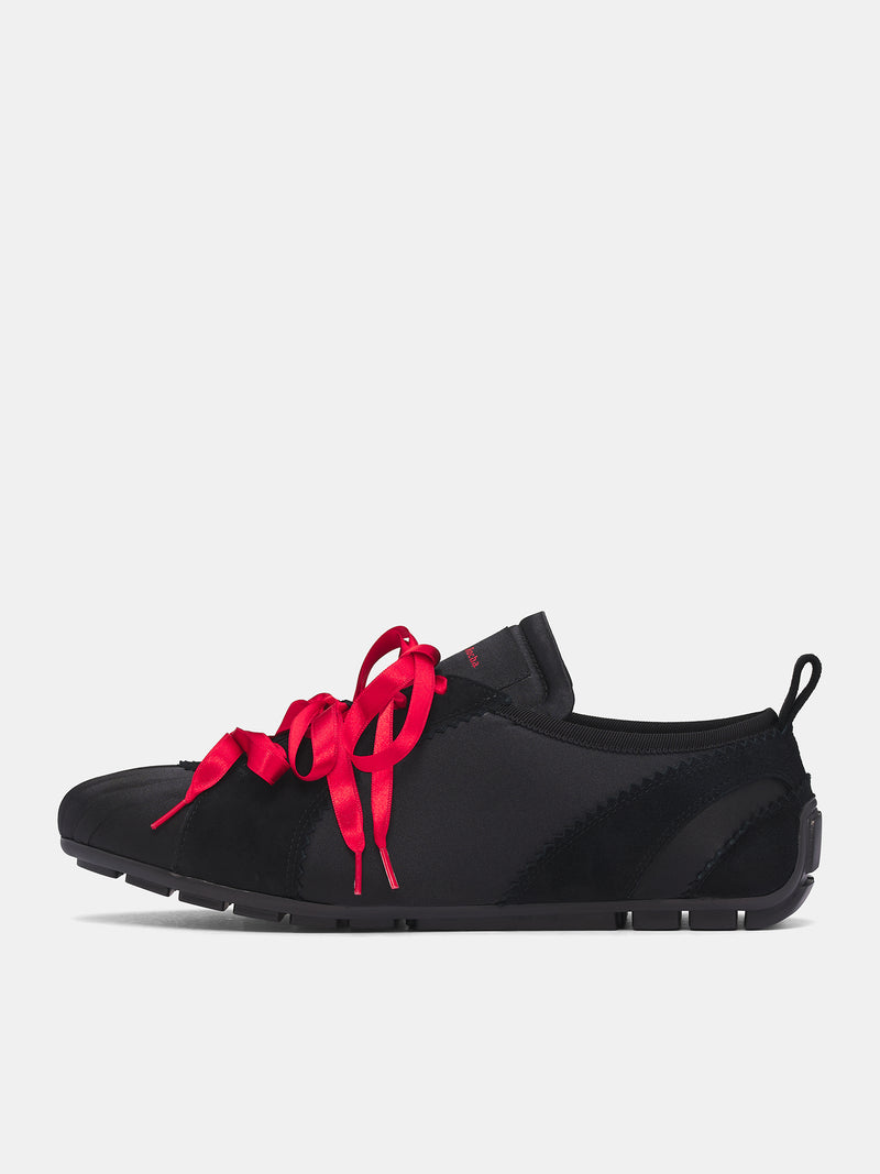 Black Suede Ballerina Grip Trainers (BPT4-M-BLACK-RED)