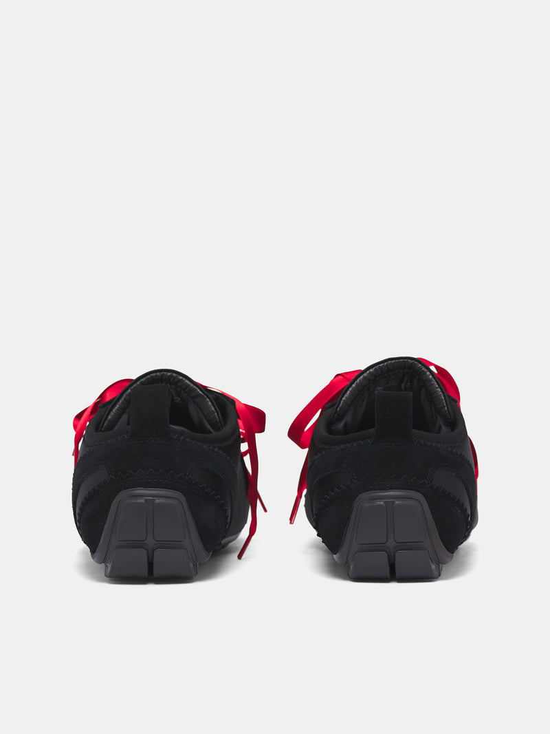 Black Suede Ballerina Grip Trainers (BPT4-M-BLACK-RED)