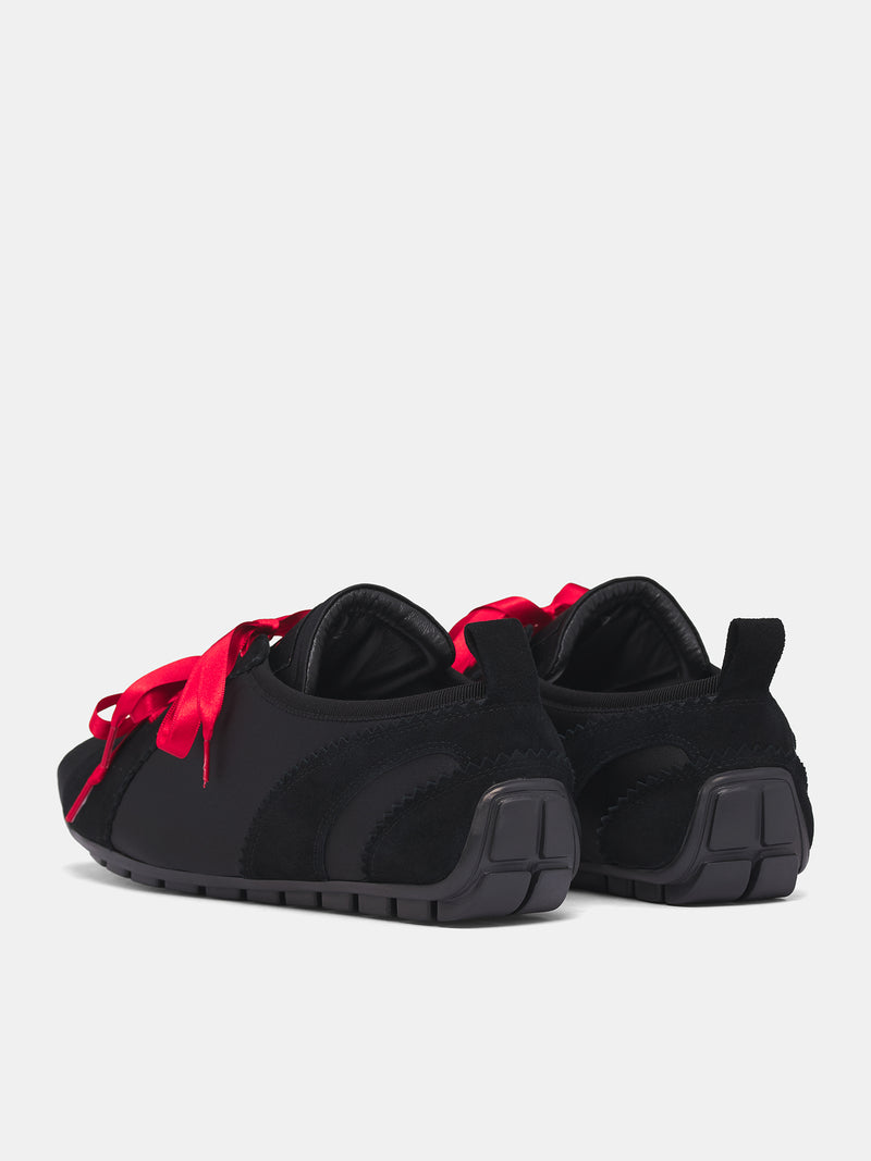 Black Suede Ballerina Grip Trainers (BPT4-M-BLACK-RED)