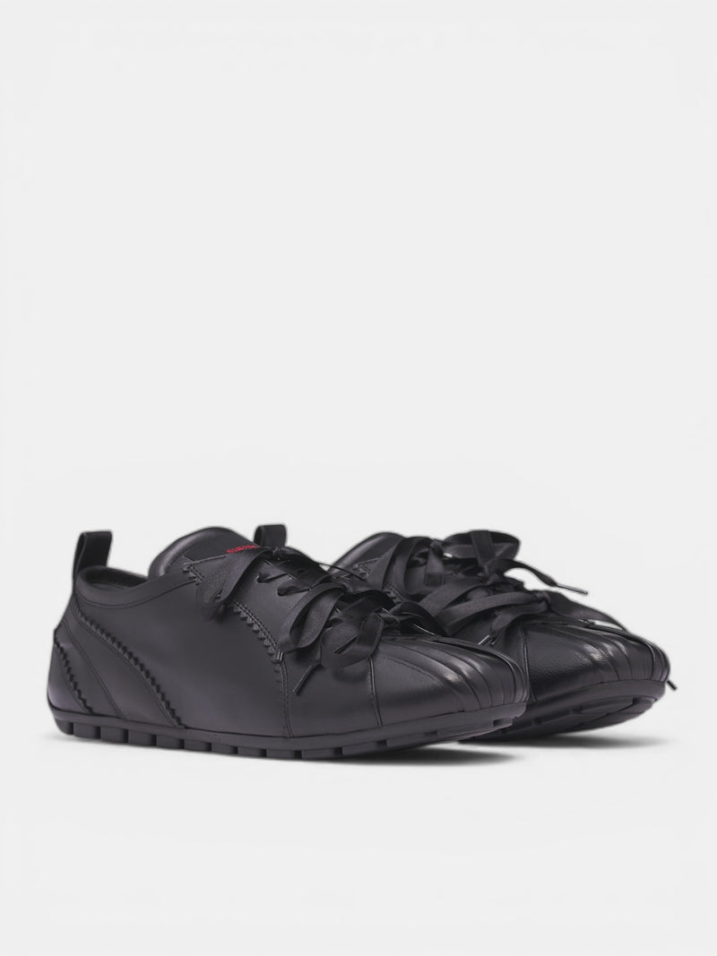 Black Leather Ballerina Grip Trainers (BPT6-M-0799-BLACK)