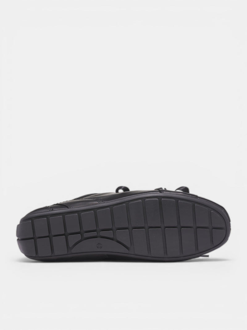 Black Leather Ballerina Grip Trainers (BPT6-M-0799-BLACK)