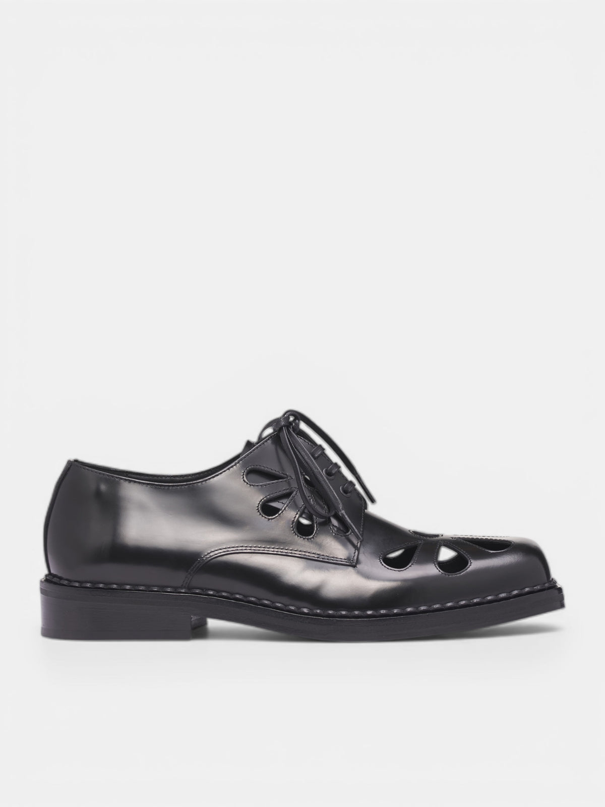Polished Leather Cut-Out Squared Derbies (BRG20-M-0740-BLACK)