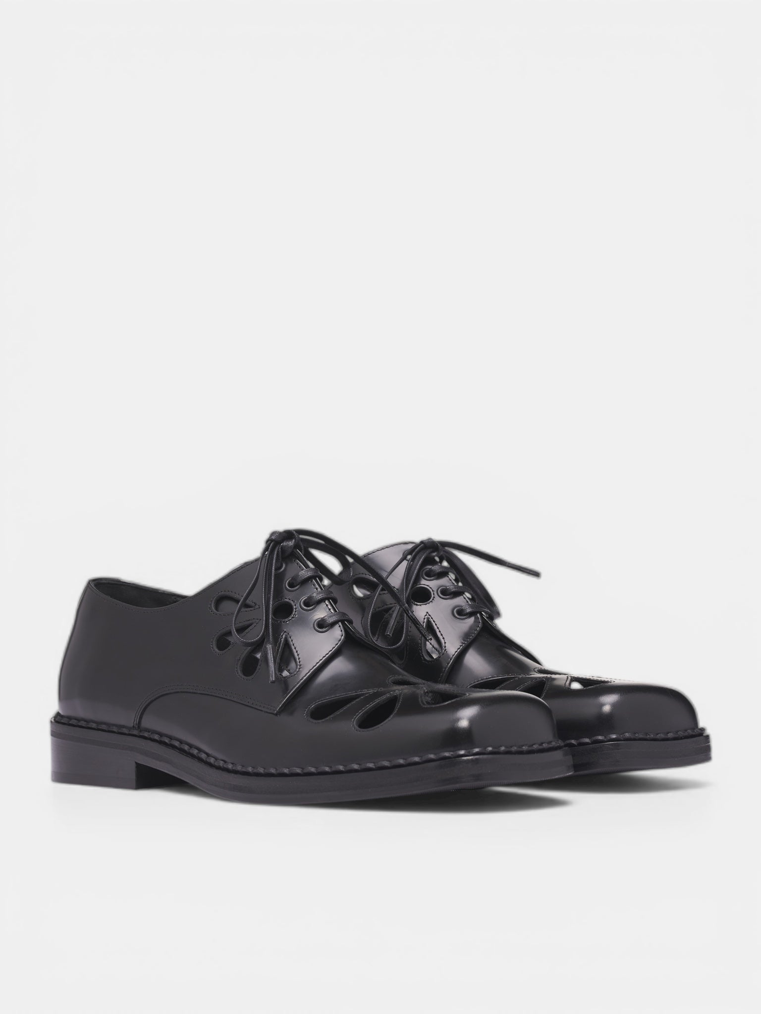 Polished Leather Cut-Out Squared Derbies (BRG20-M-0740-BLACK)