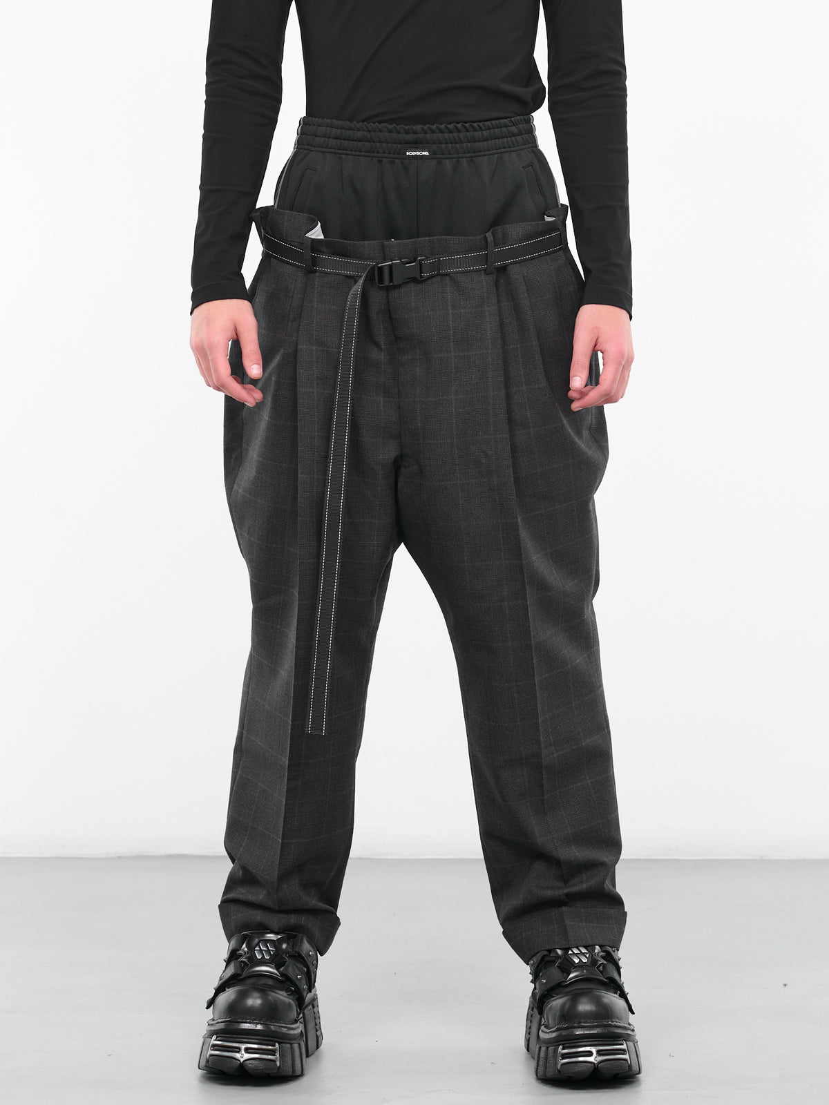 Double Waist Plaid Trousers (BS239616-DARK-PLAID)