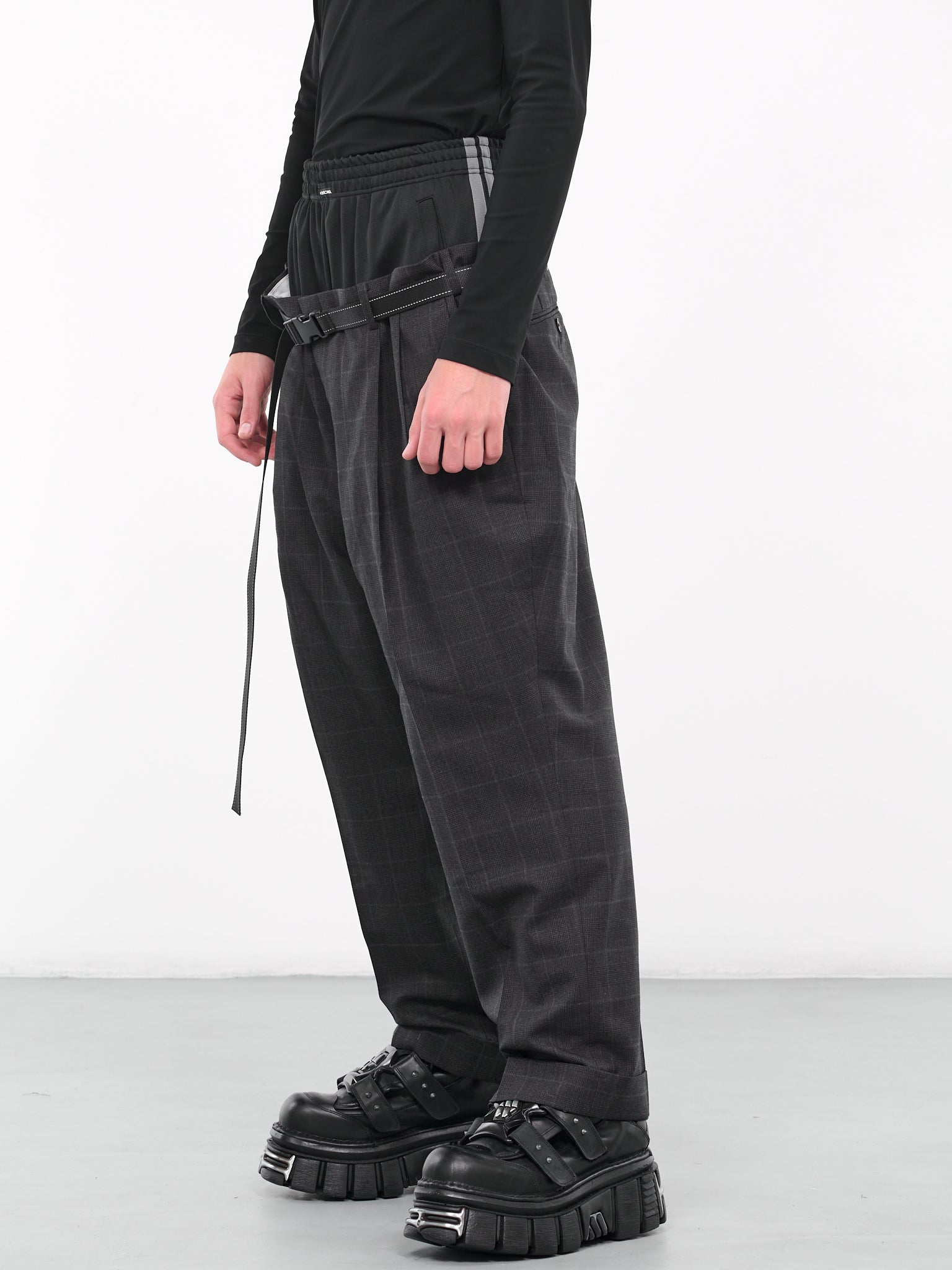 Double Waist Plaid Trousers (BS239616-DARK-PLAID)